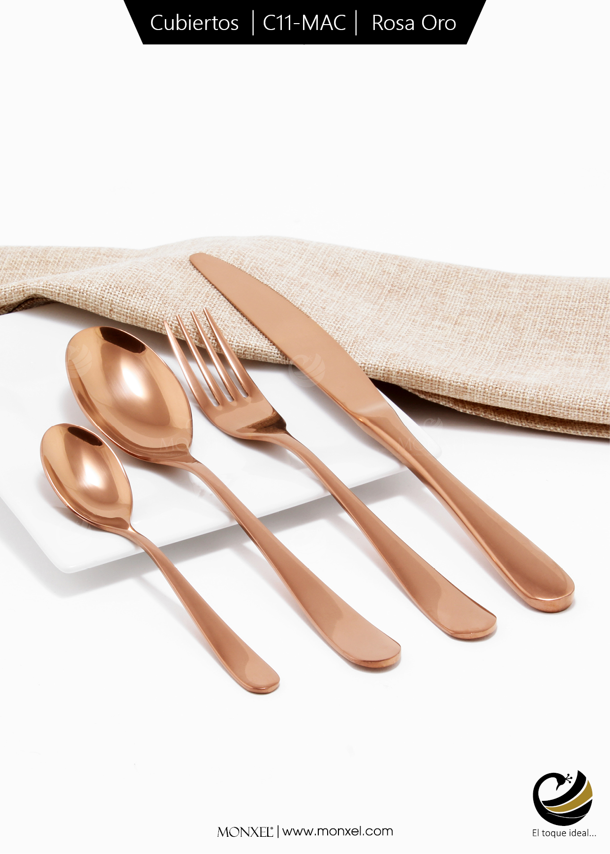 Cubiertos C11-MAC Rosa Oro Set 4pz (Acero Inoxidable)