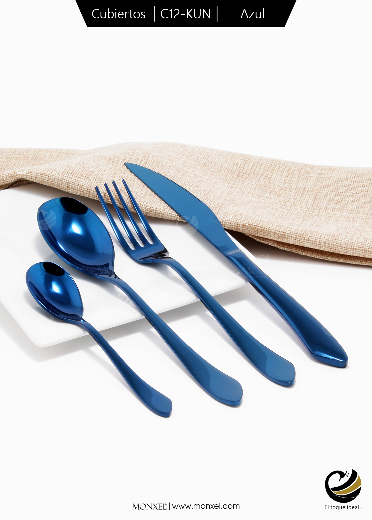 Cubiertos C12-KUN Azul Set 4pz (Acero Inoxidable)