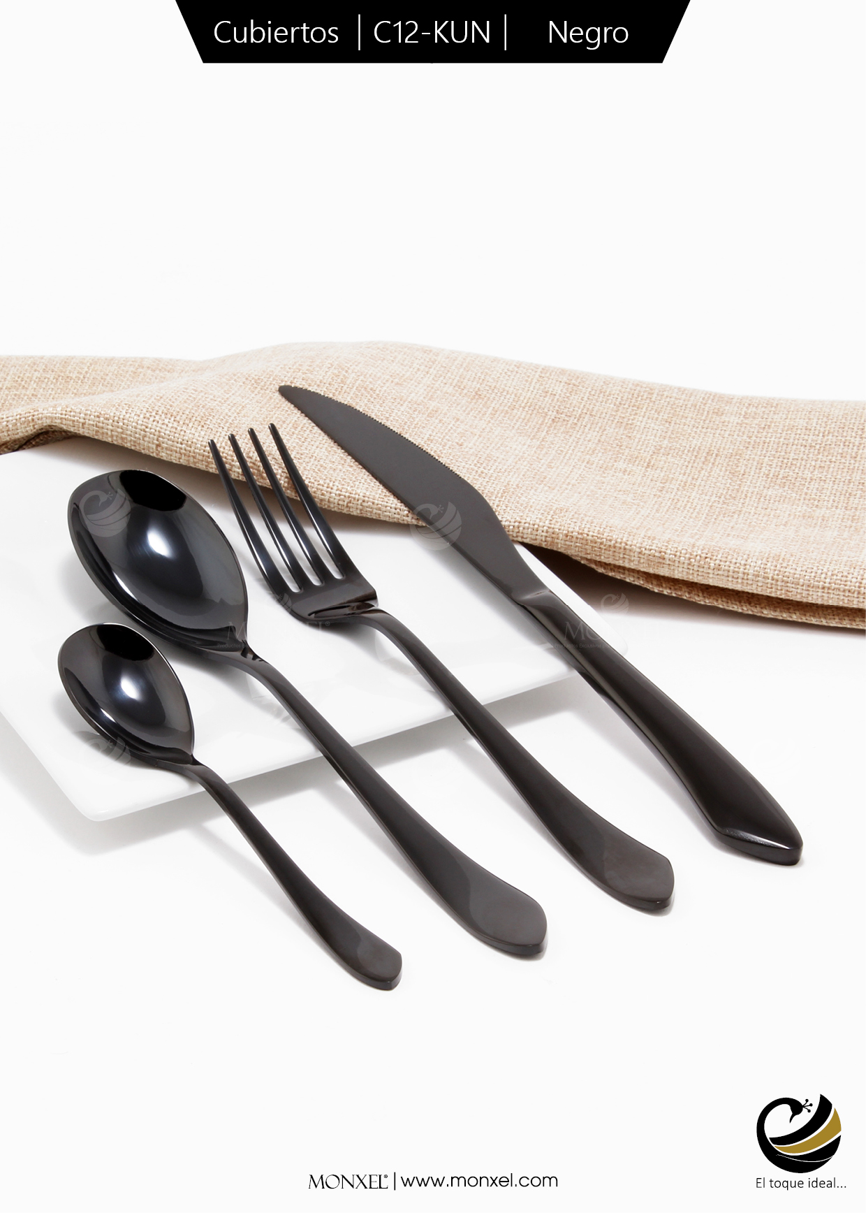 Cubiertos C12-KUN Negro Set 4pz (Acero Inoxidable)