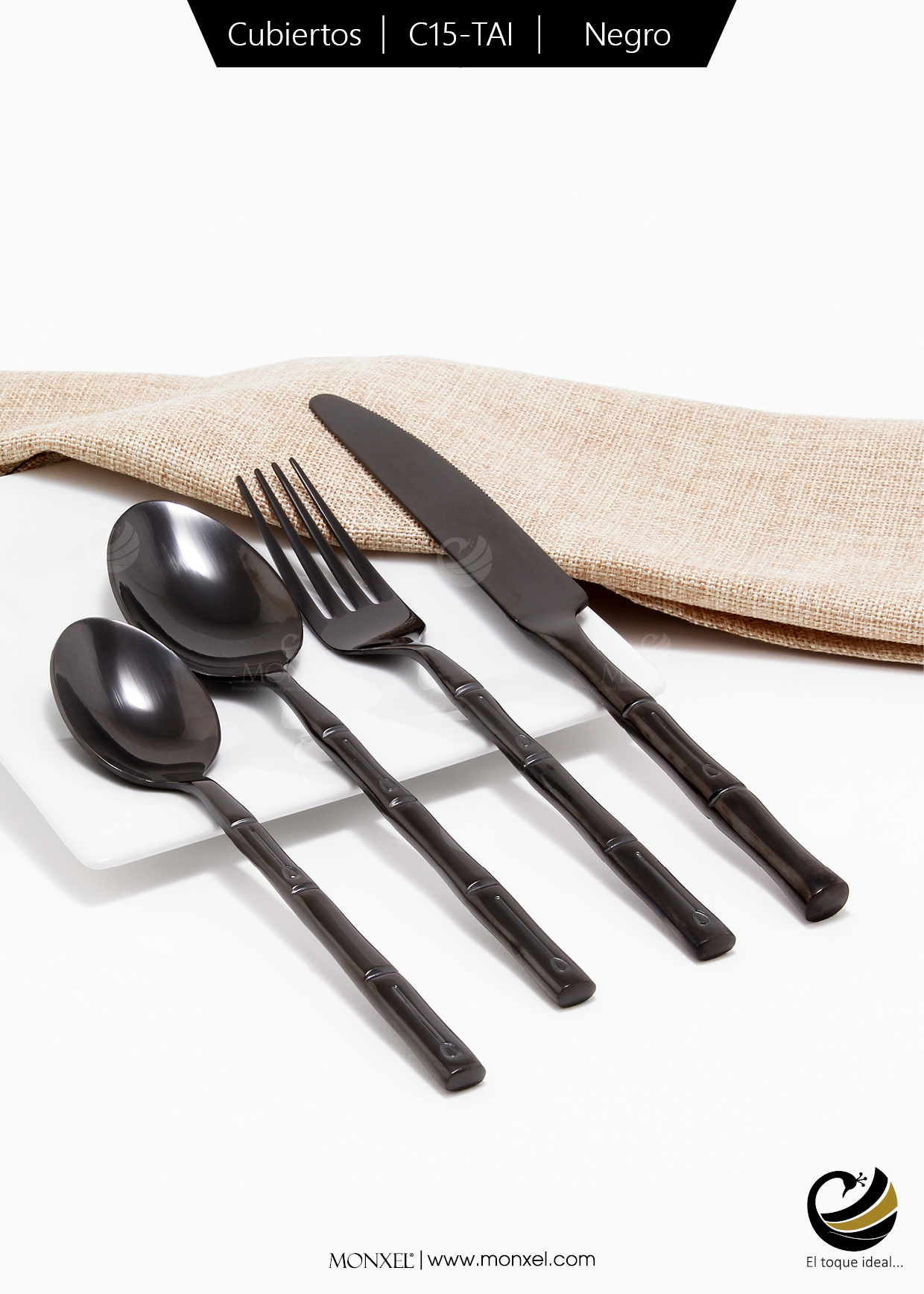 Cubiertos C15-TAI Negro Set 4pz (Acero Inoxidable)