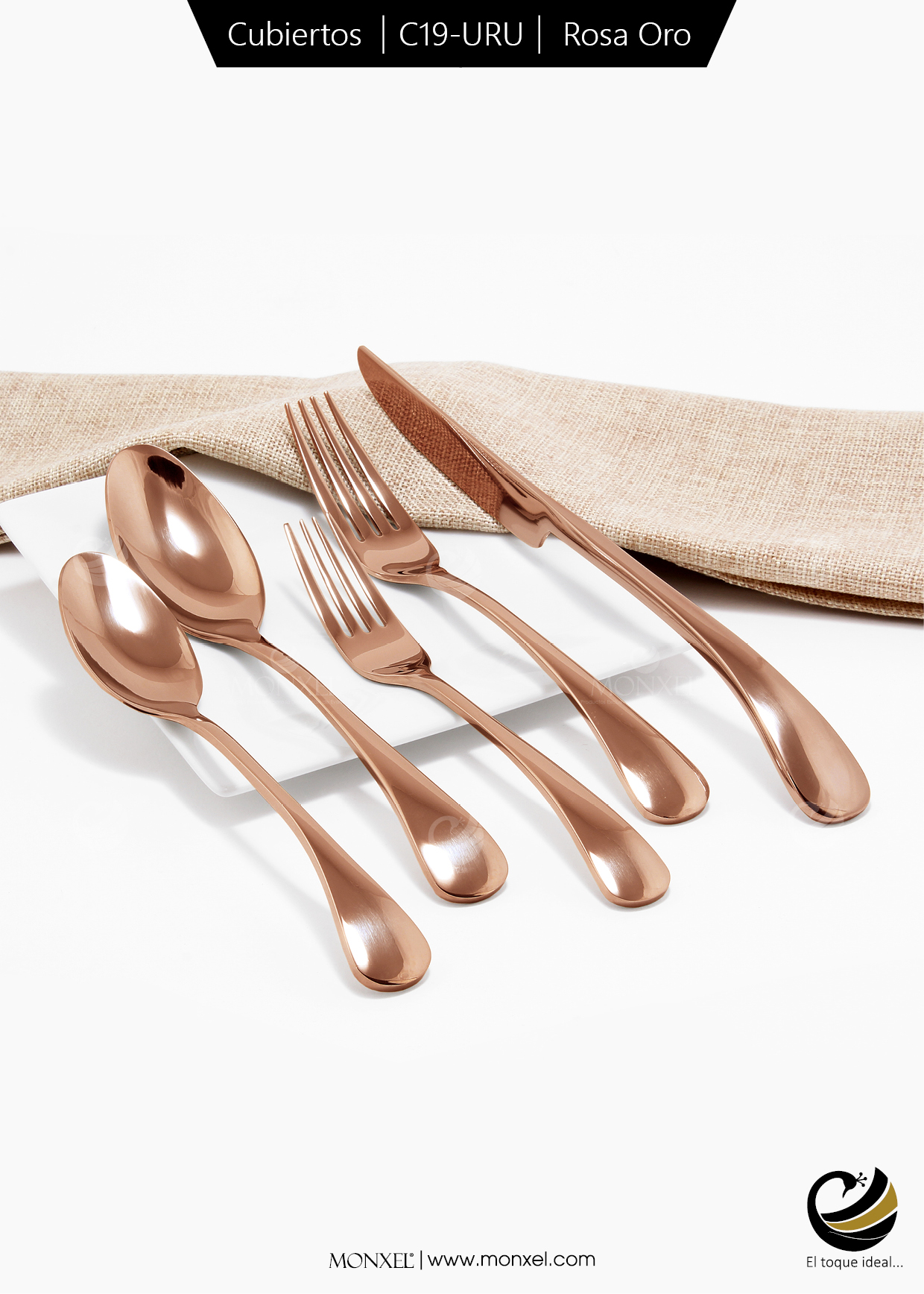 Cubiertos C19-URU Rosa Oro Set 5pz (Acero Inoxidable)