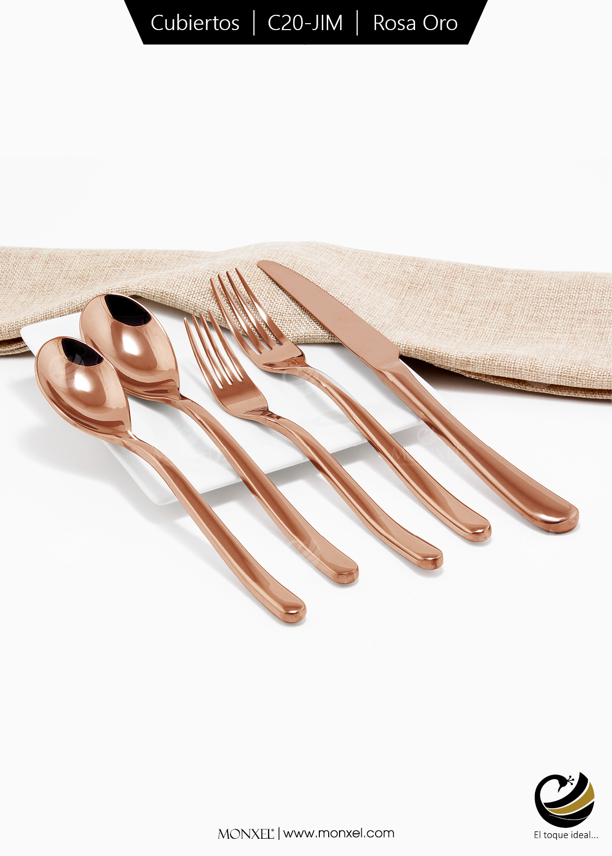 Cubiertos C20-JIM Rosa Oro Set 5pz (Acero Inoxidable)