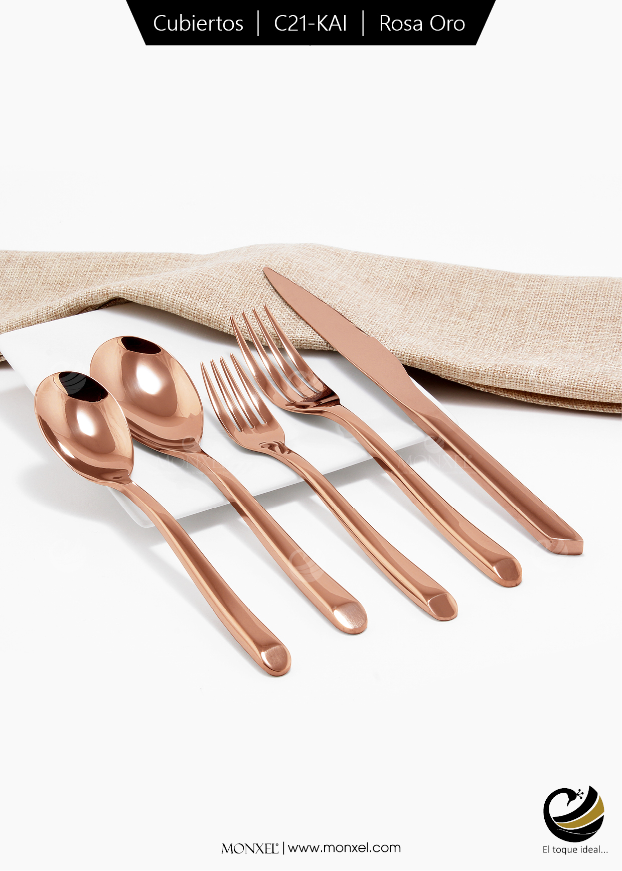 Cubiertos C21-CAI Rosa Oro Set 5pz (Acero Inoxidable)