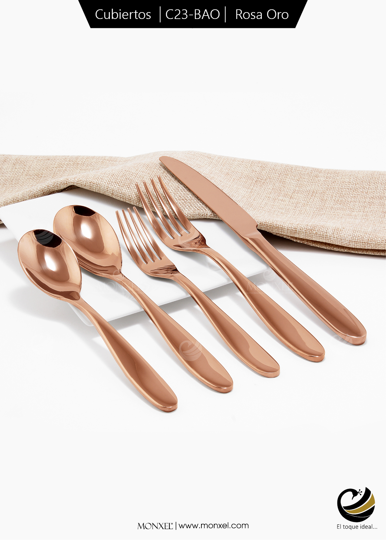 Cubiertos C23-BAO Rosa Oro Set 5pz (Acero Inoxidable)