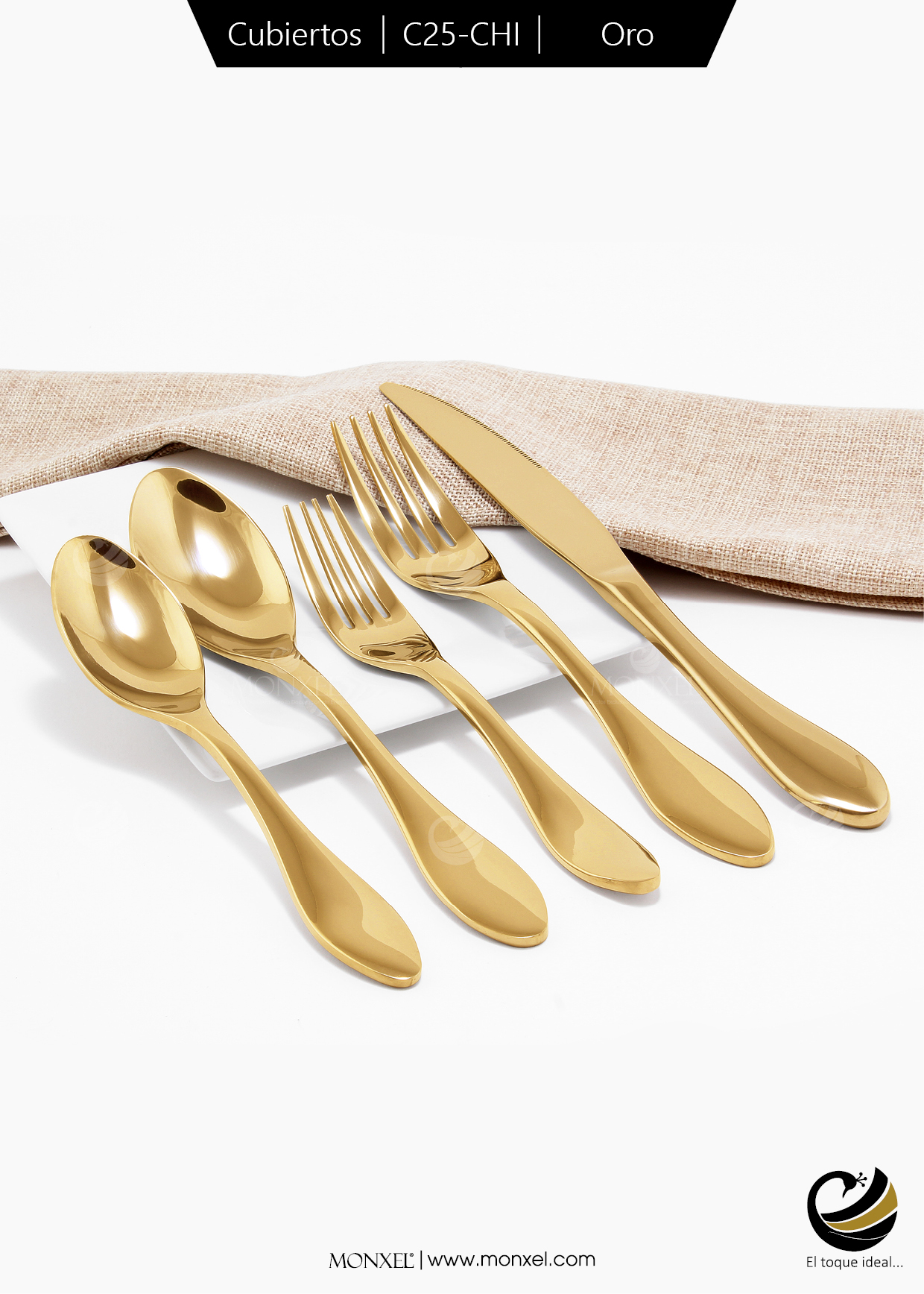 Cubiertos C25-CHI Oro Set 5pz (Acero Inoxidable)