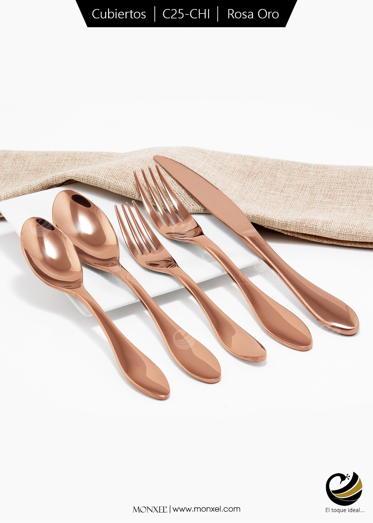 Cubiertos C25-CHI Rosa Oro Set 5pz (Acero Inoxidable)