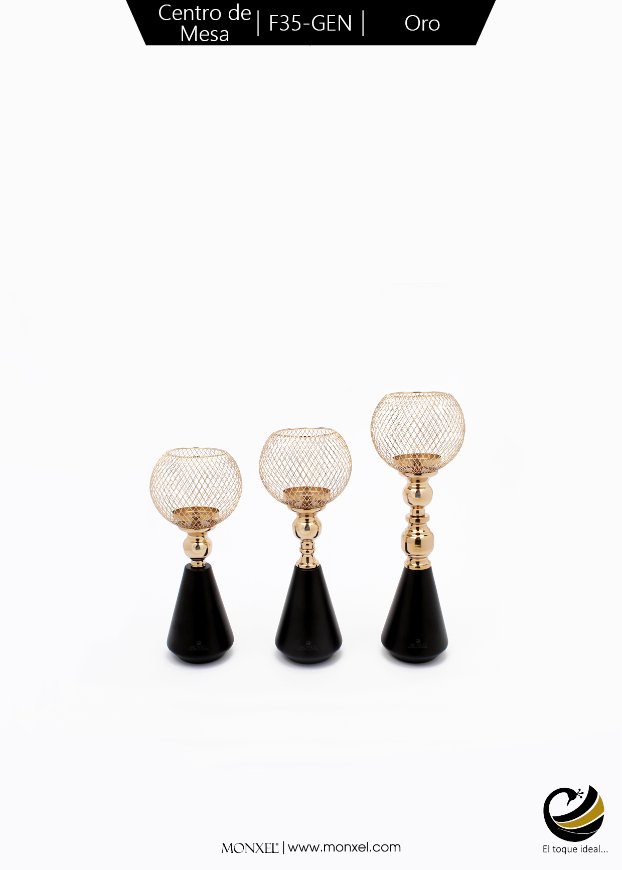 Centro de Mesa F35-GEN Oro/Negro Set 3 pz (Acero Inoxidable)