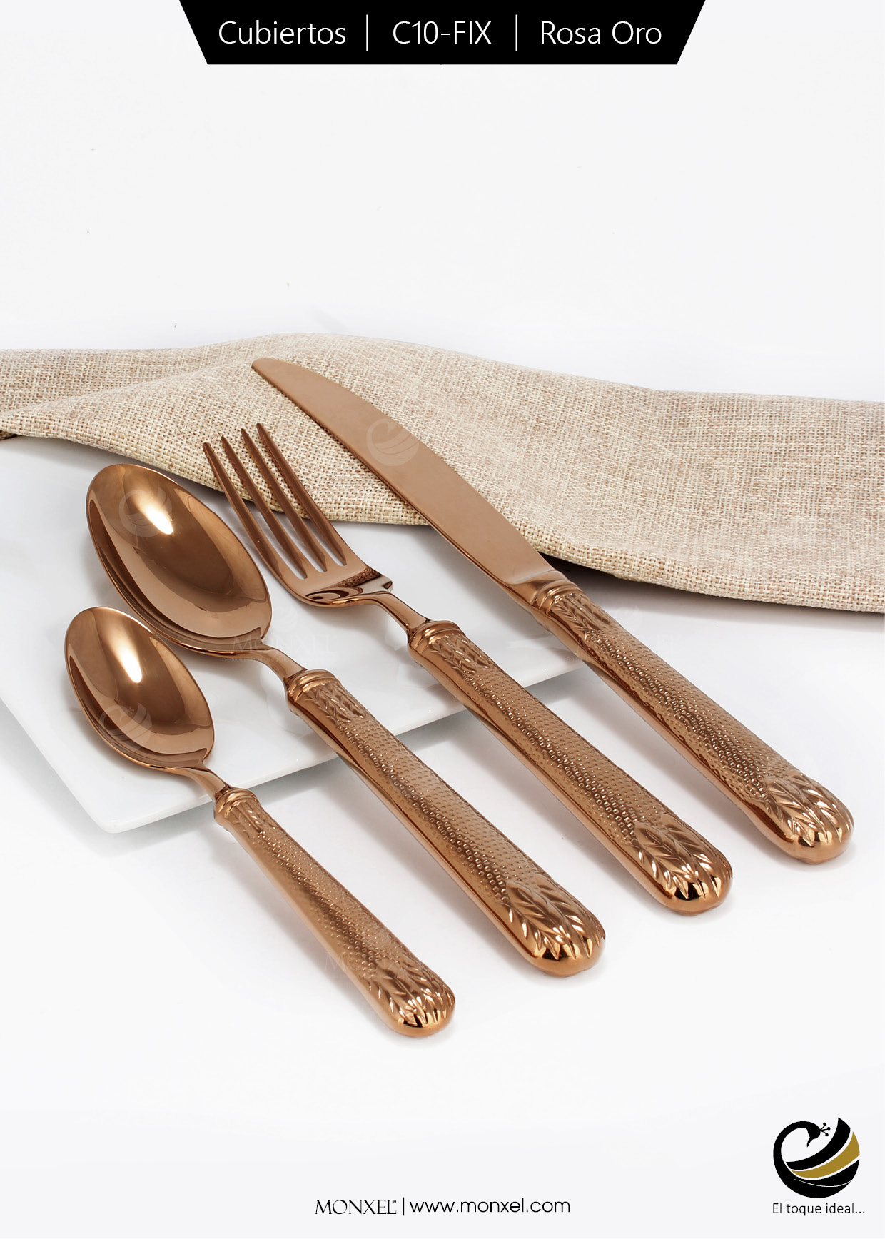 Cubiertos C10-FIX Rosa Oro Set 4pz (Acero Inoxidable)