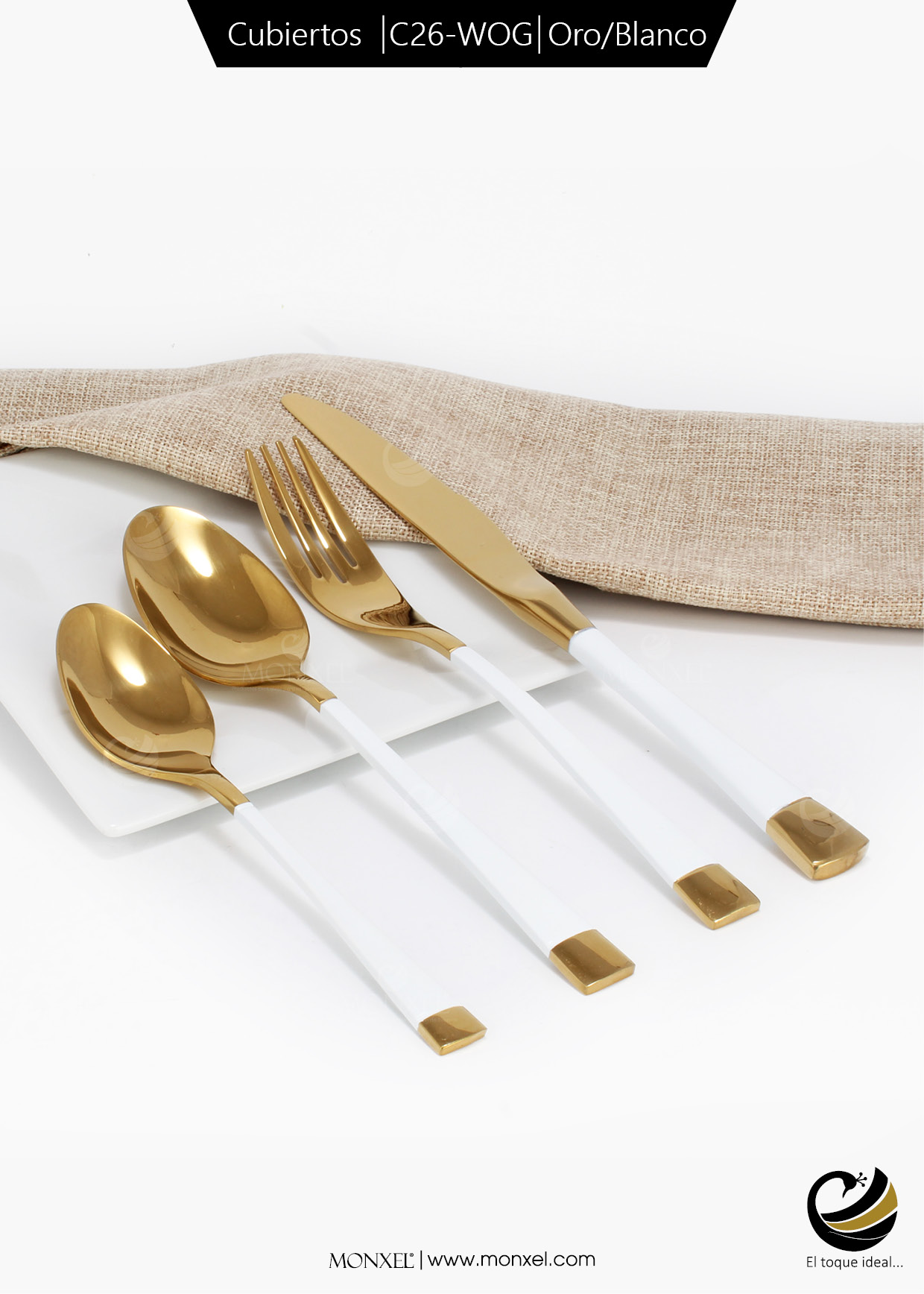 Cubiertos C26-WOG Oro/Blanco Set 4pz (Acero Inoxidable)