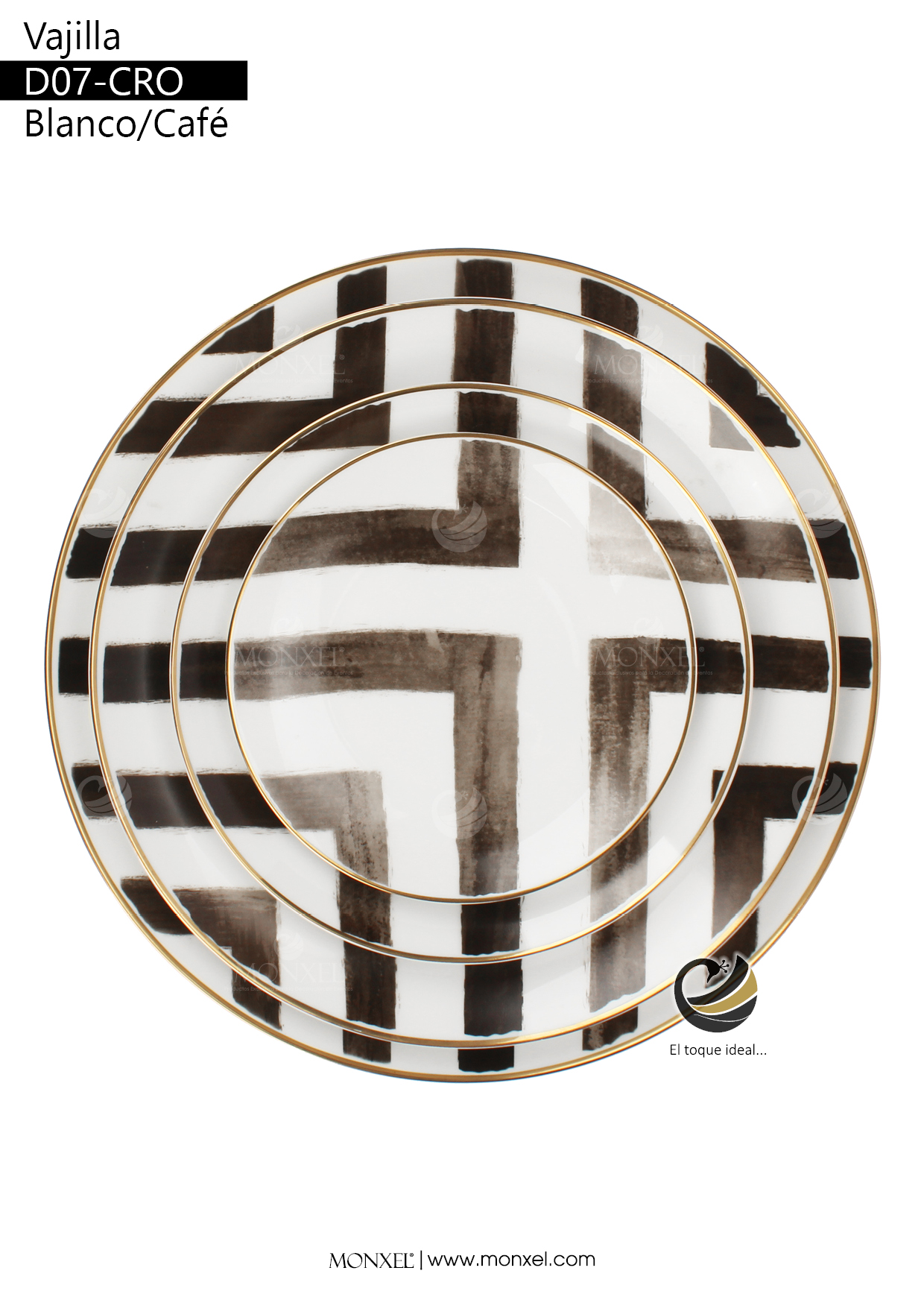Vajilla D07-CRO Blanco/Café (Porcelana)