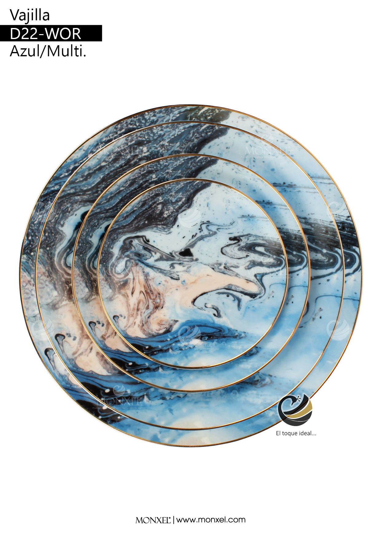 Vajilla D22-WOR Azul Multicolor (Porcelana)