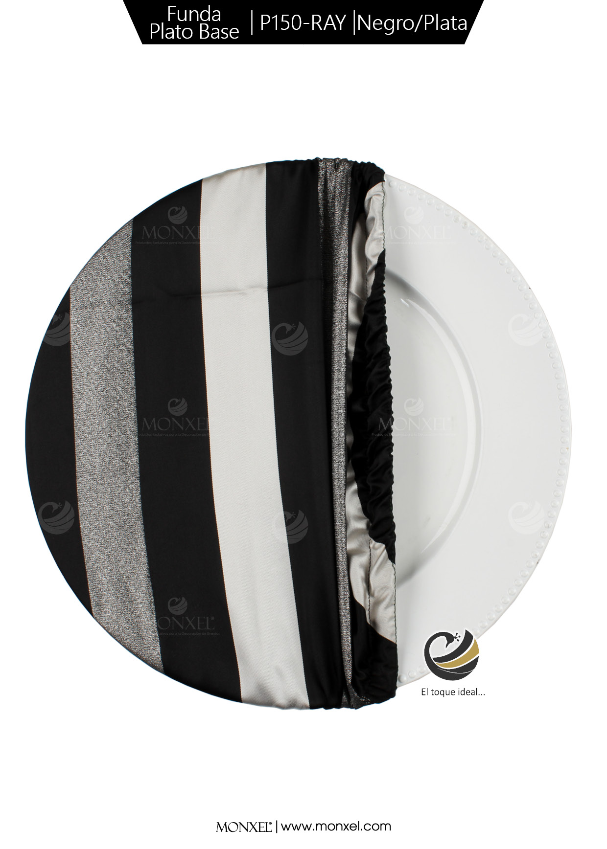 Funda Plato Base P150-RAY Azul Negro/Plata 40 cm. (Textil)