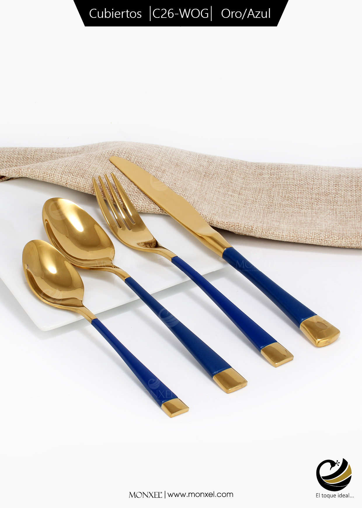 Cubiertos C26-WOG Oro/Azul Set 4pz (Acero Inoxidable)