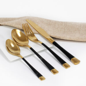 Cubiertos C26-WOG Oro/Negro Set 4pz (Acero Inoxidable)
