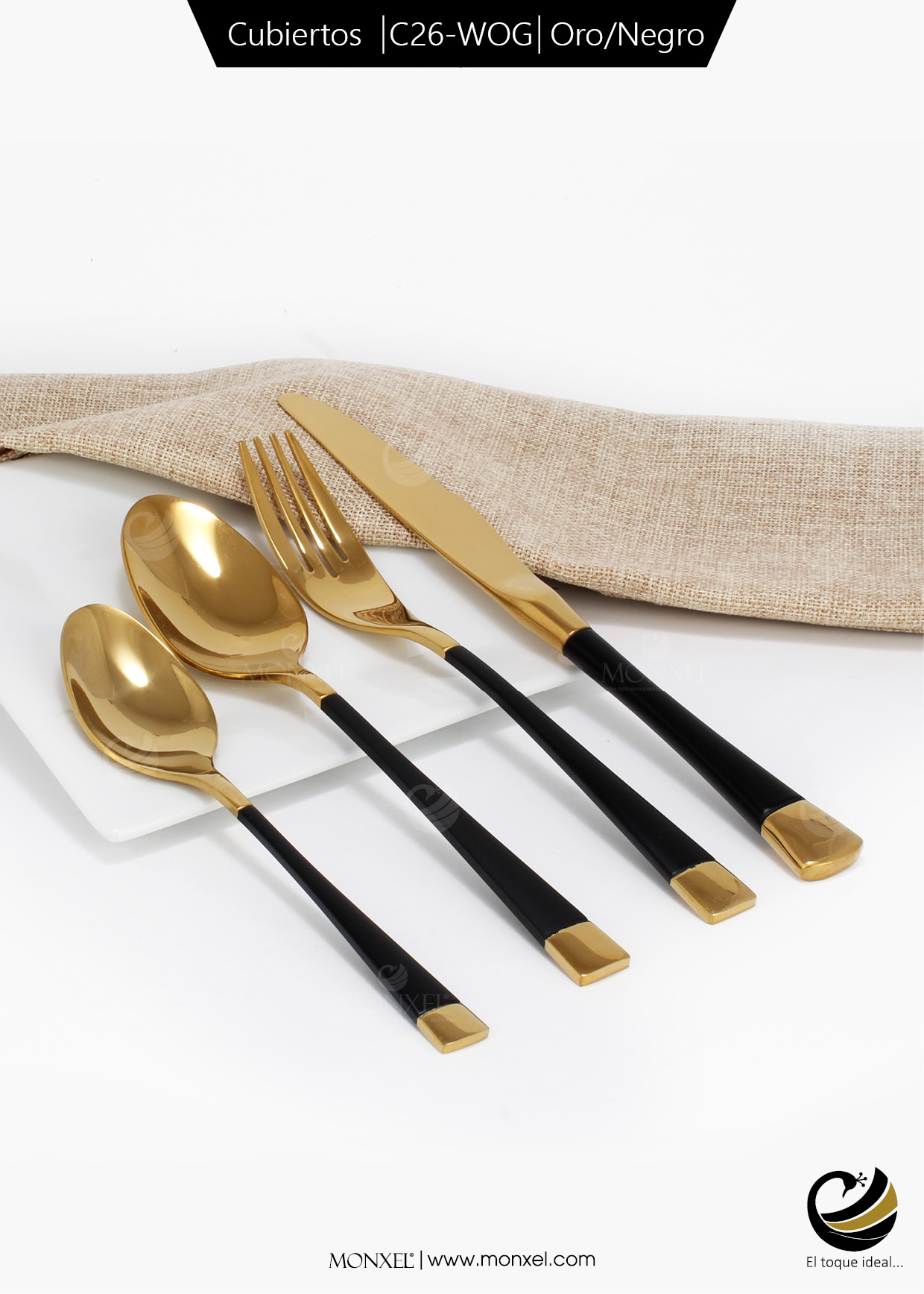 Cubiertos C26-WOG Oro/Negro Set 4pz (Acero Inoxidable)