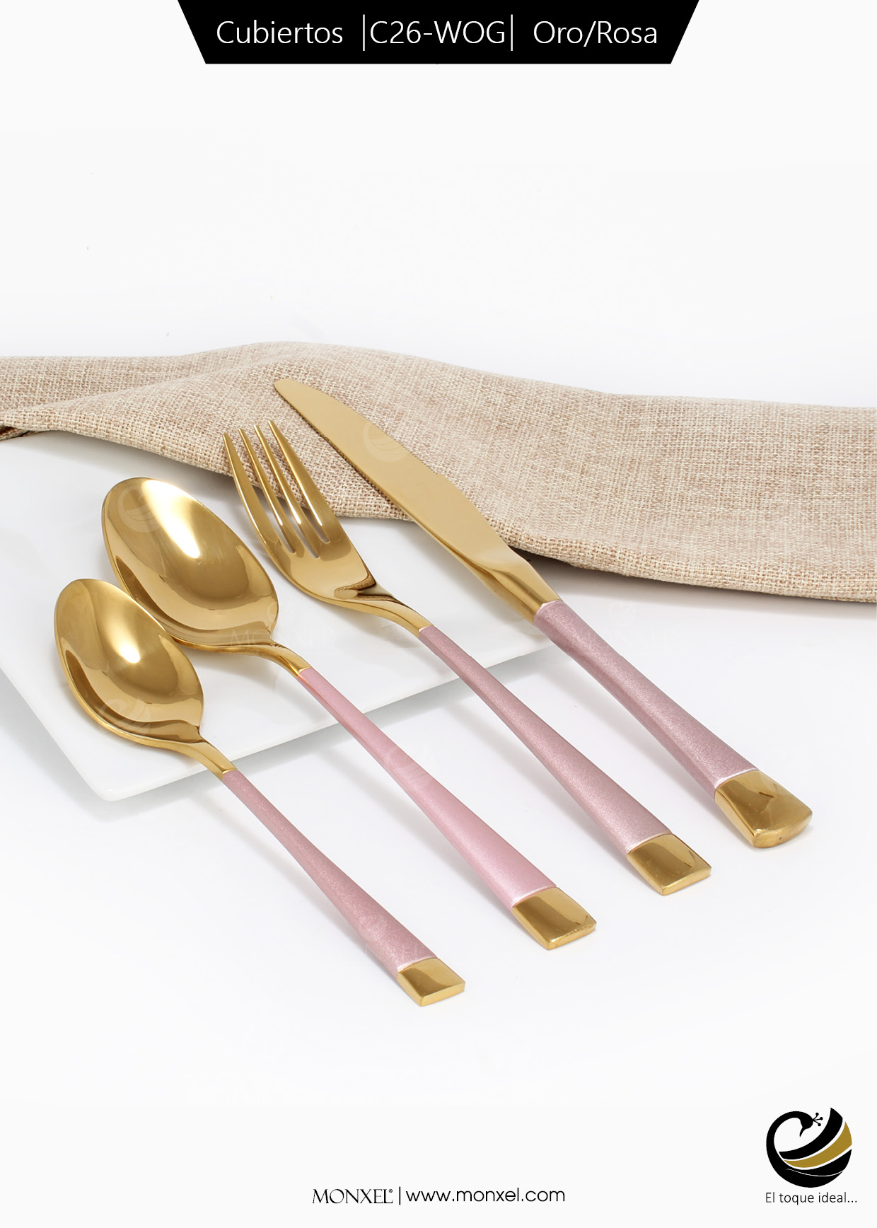 Cubiertos C26-WOG Oro/Rosa Set 4pz (Acero Inoxidable)