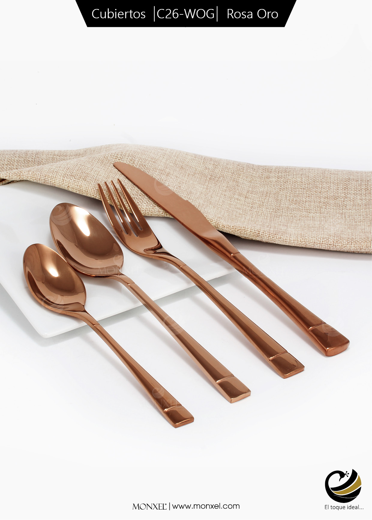 Cubiertos C26-WOG Rosa Oro Set 4pz (Acero Inoxidable)