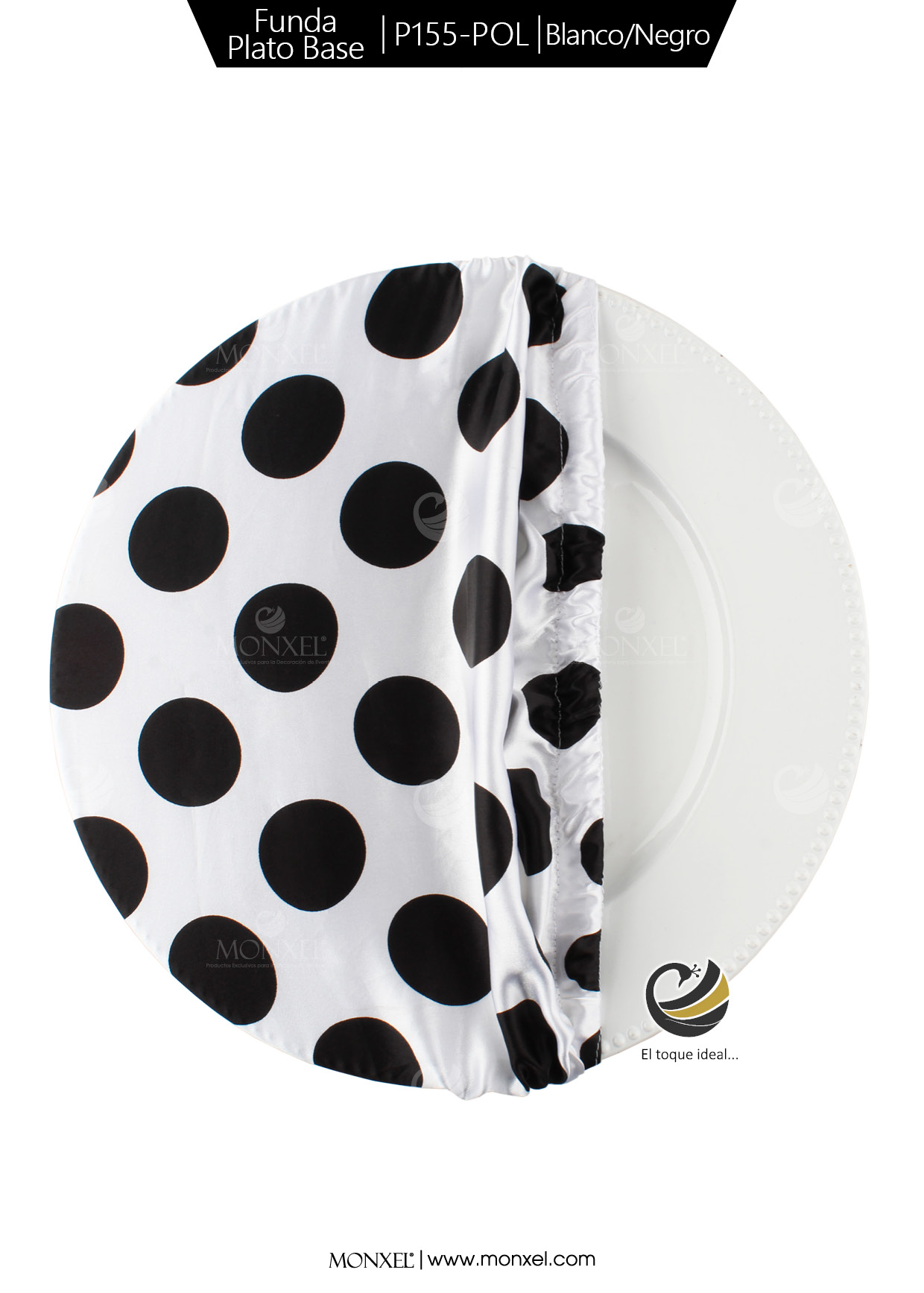 Funda Plato Base P155-POL Blanco/Negro 40 cm. (Textil)