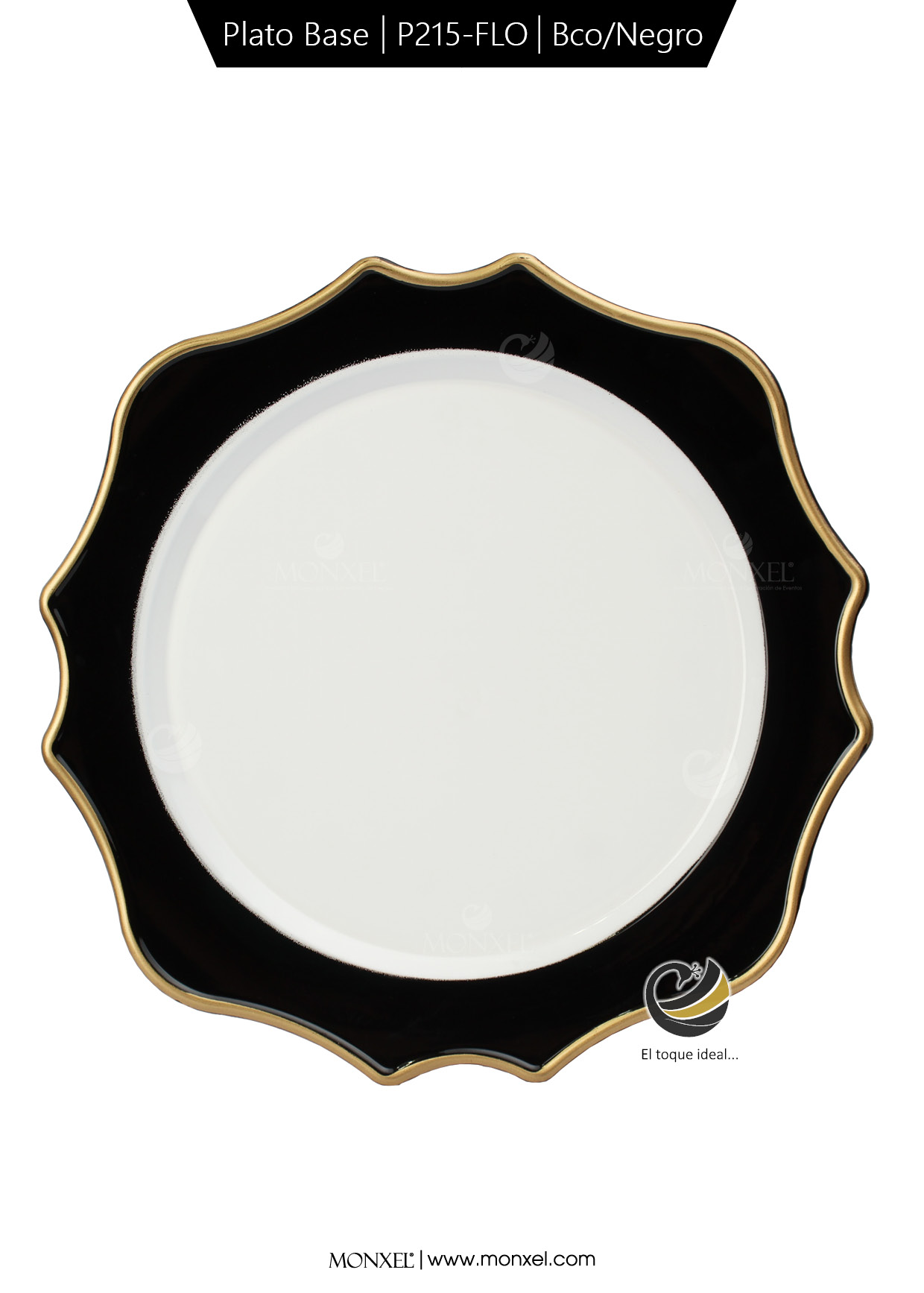 Plato Base P215-FLO Bco/Negro 33 cm. (Polipropileno)