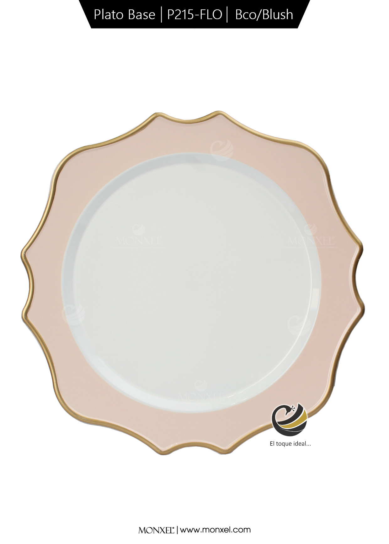 Plato Base P215-FLO Bco/Blush 33 cm. (Polipropileno)