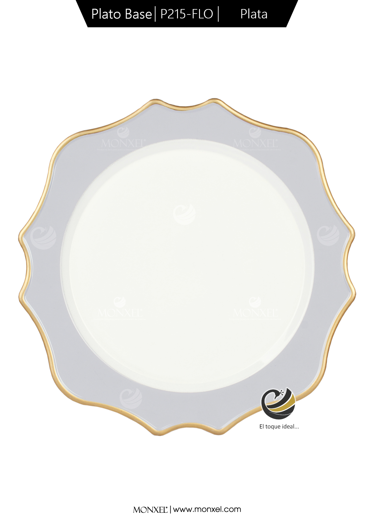 Plato Base P215-FLO Blanco/Plata 33 cm. (Polipropileno)