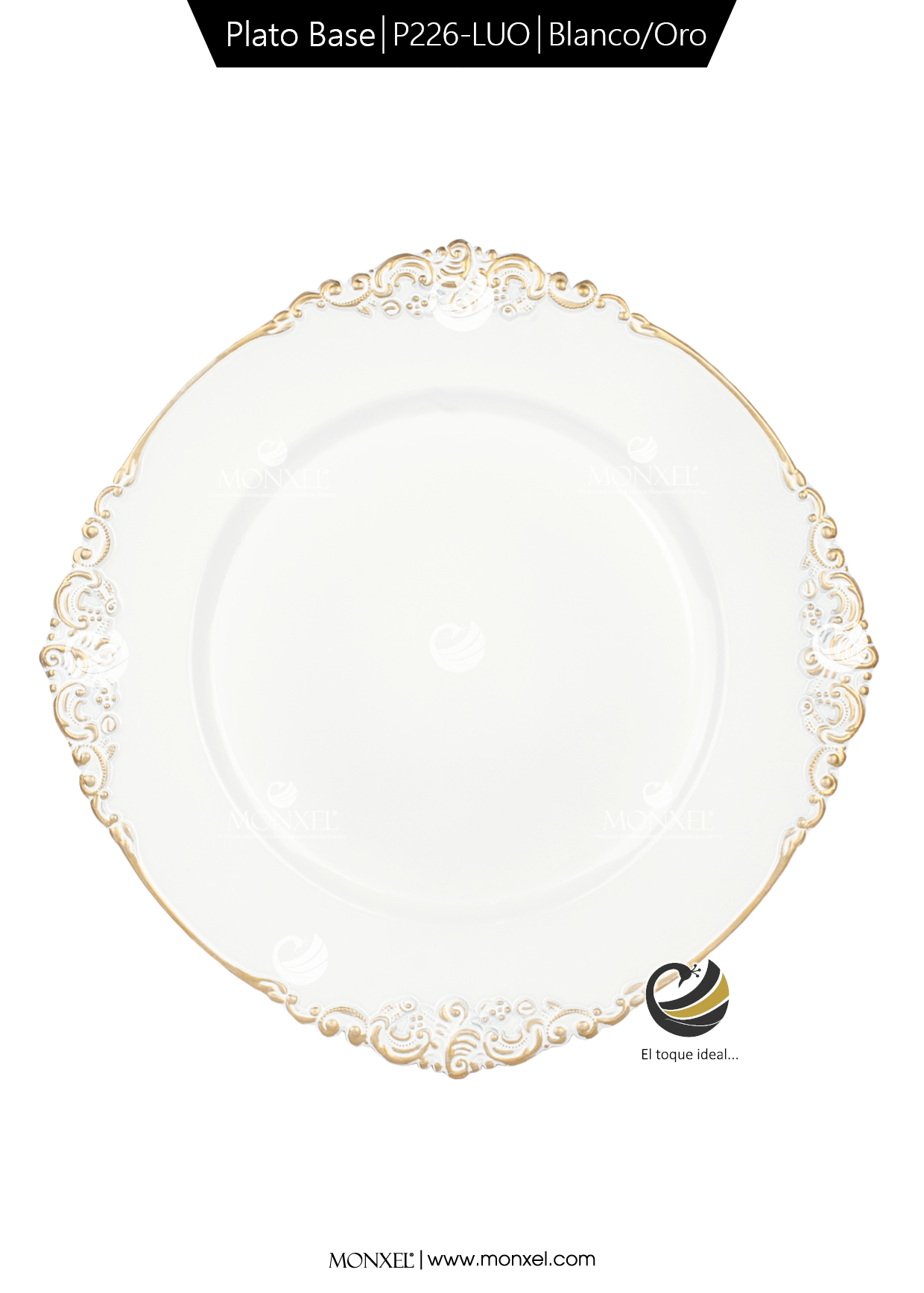 Plato Base P226-LUO Blanco/Oro 33 cm. (Polipropileno)