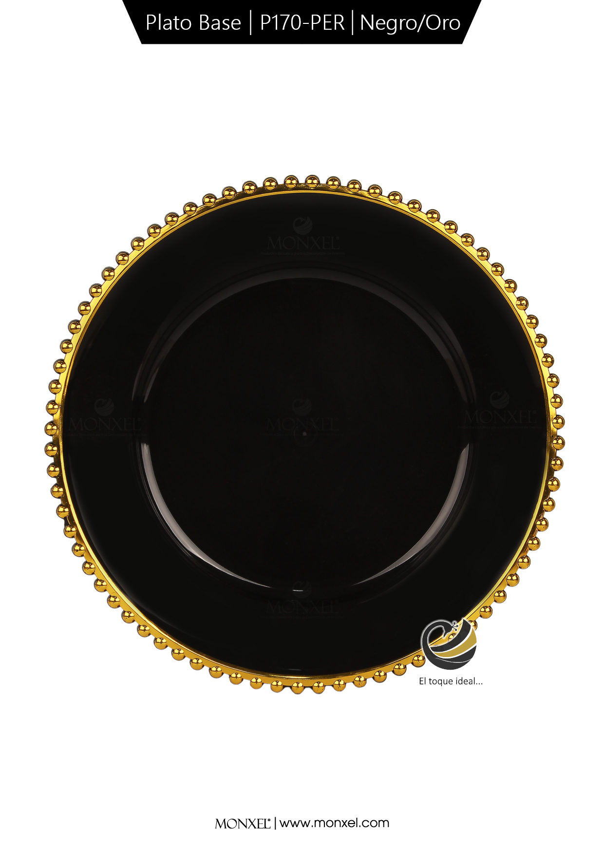 Plato Base P170-PER Negro/Oro 33 cm. (Acrílico)