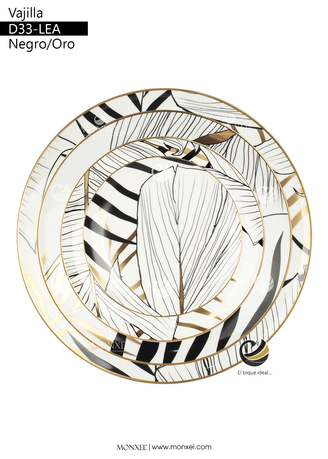 Vajilla D33-LEA Negro/Oro (Porcelana)