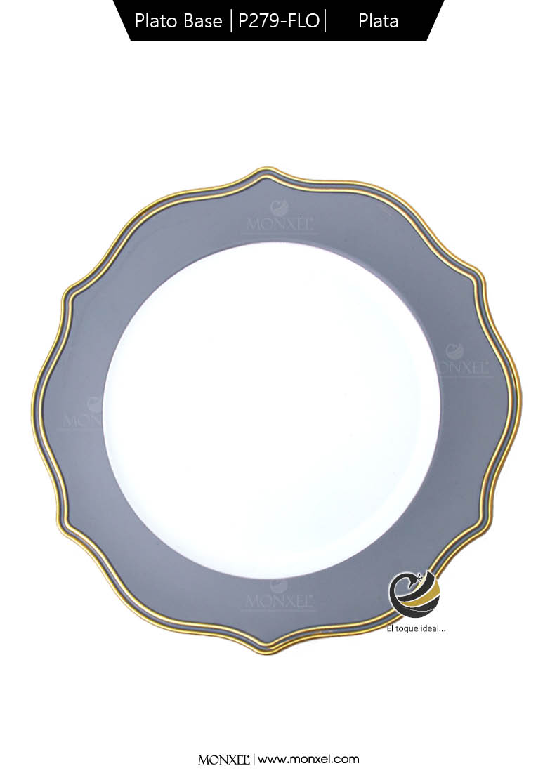 Plato Base P279-FLO Plata 33 cm. (Polipropileno