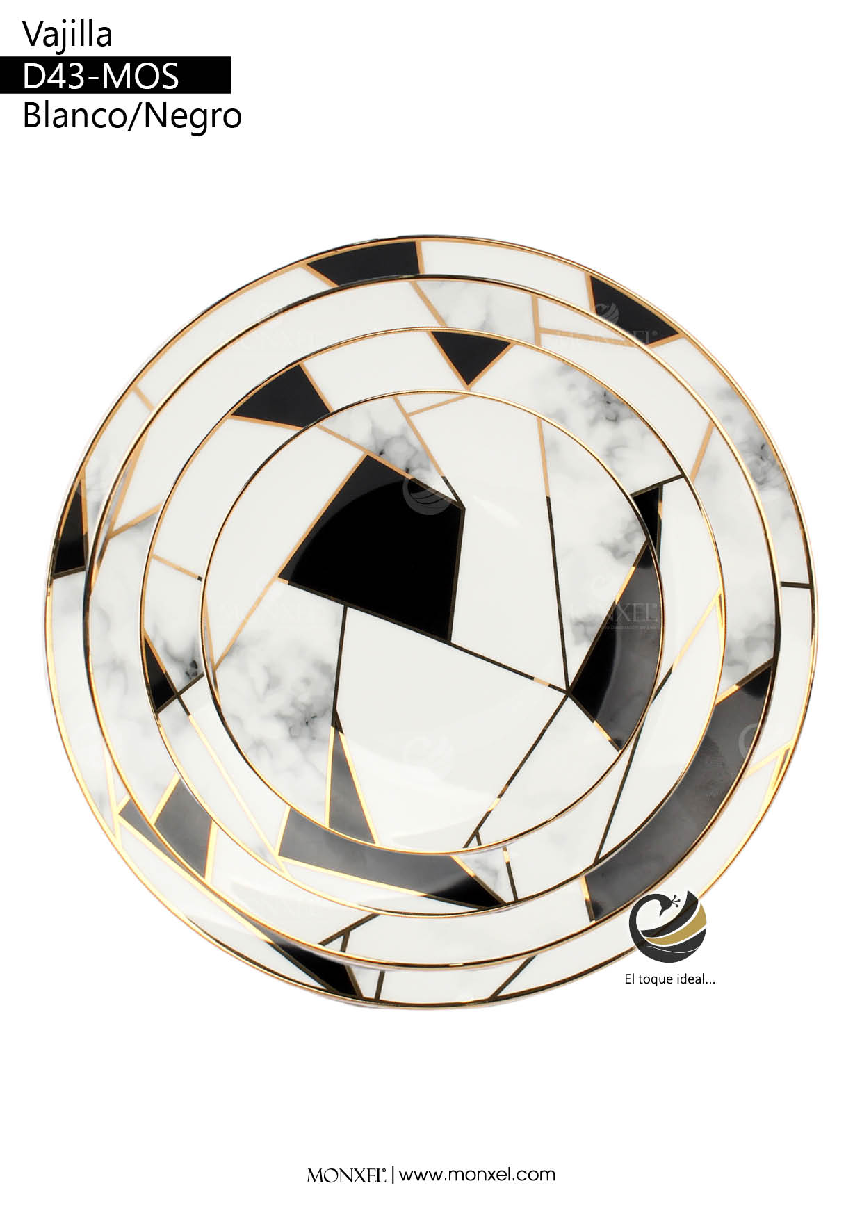Vajilla D43-MOS Blanco/Negro (Porcelana)