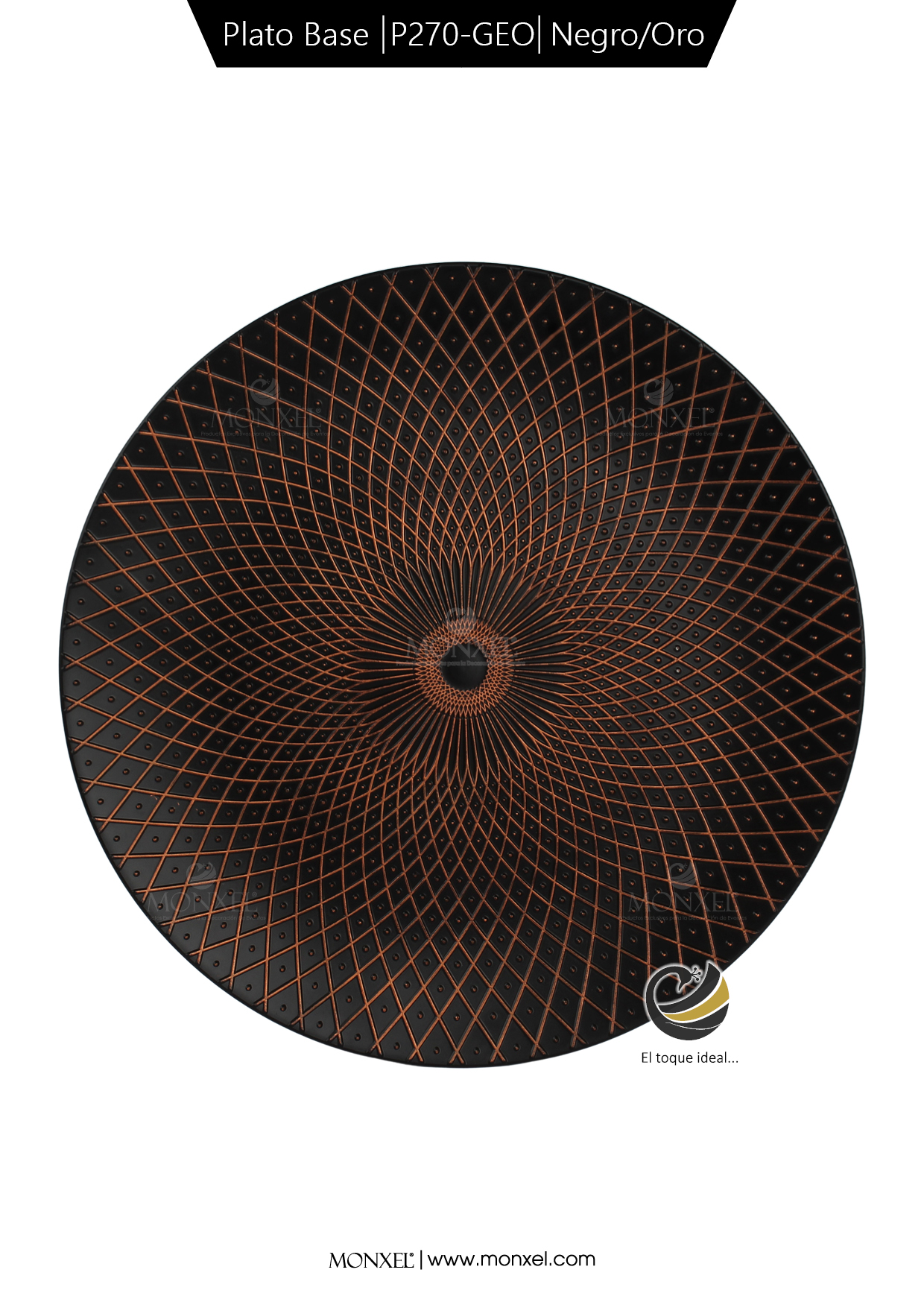 Plato Base P270-GEO Negro/Oro 33 cm. (Polipropileno)