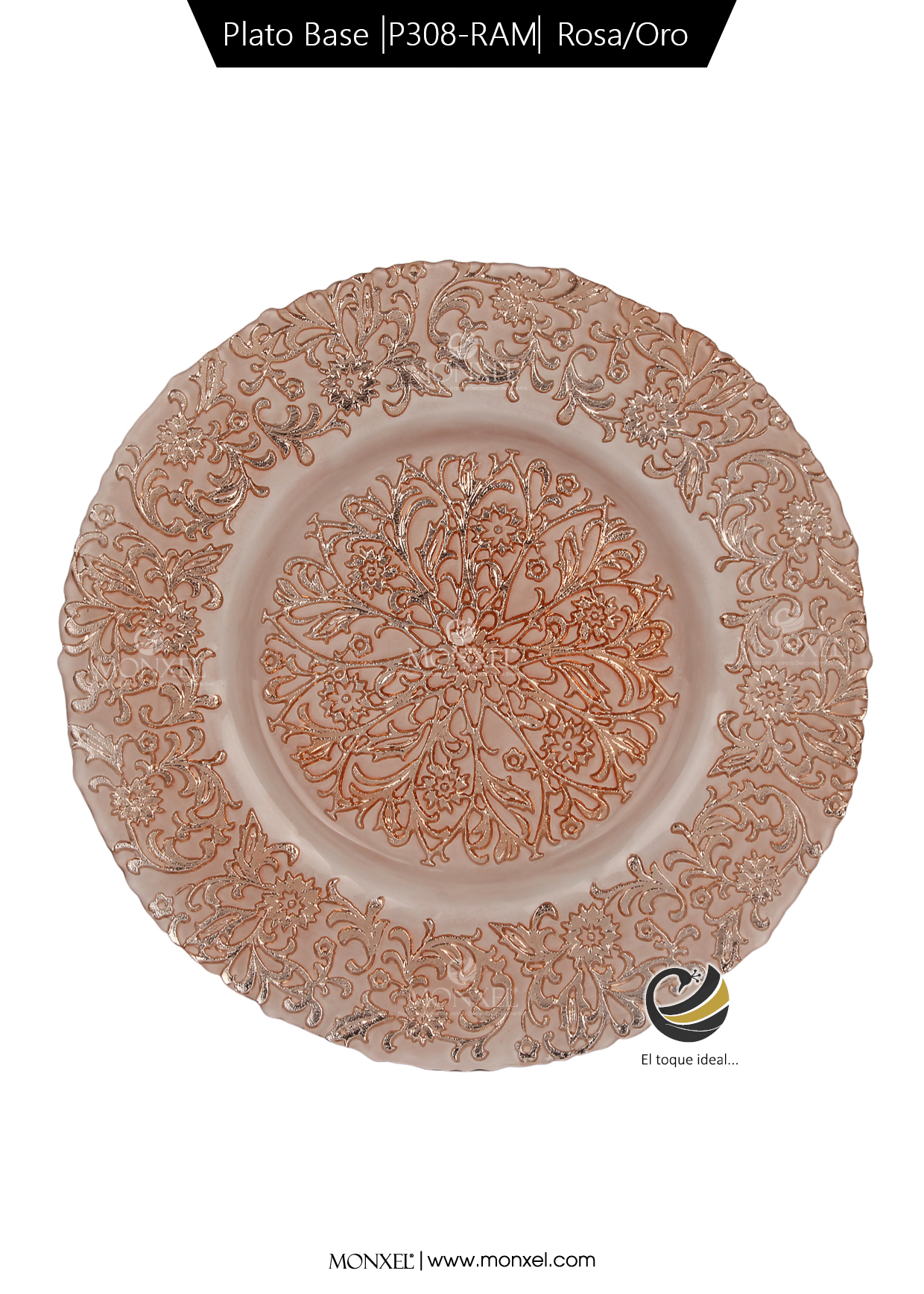 Plato Base P308-RAM Rosa/Oro 32cm (Cristal)