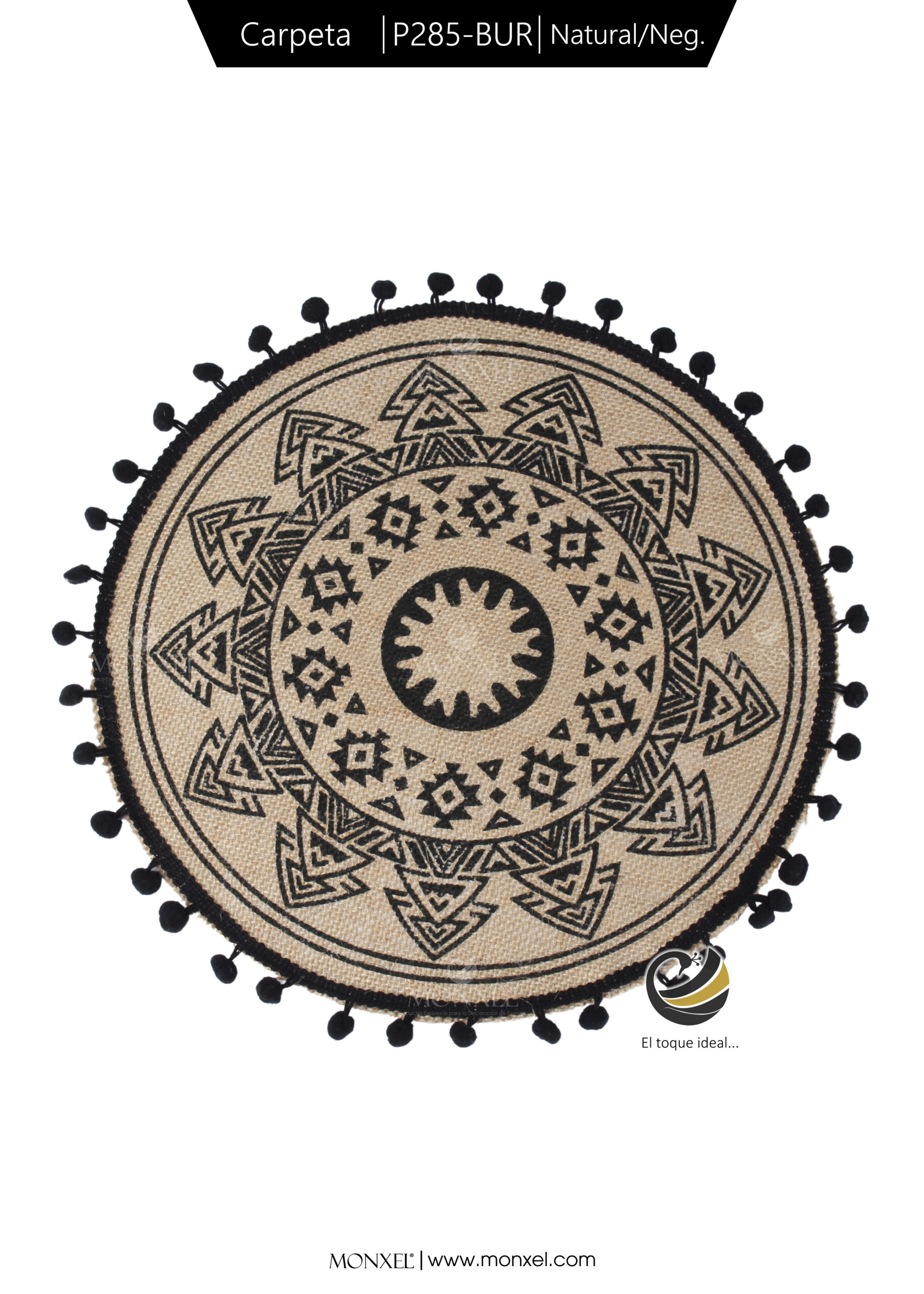 Carpeta (Plato Base) P285-BUR Natural/Negro 35 cm. (Lino/Yute)