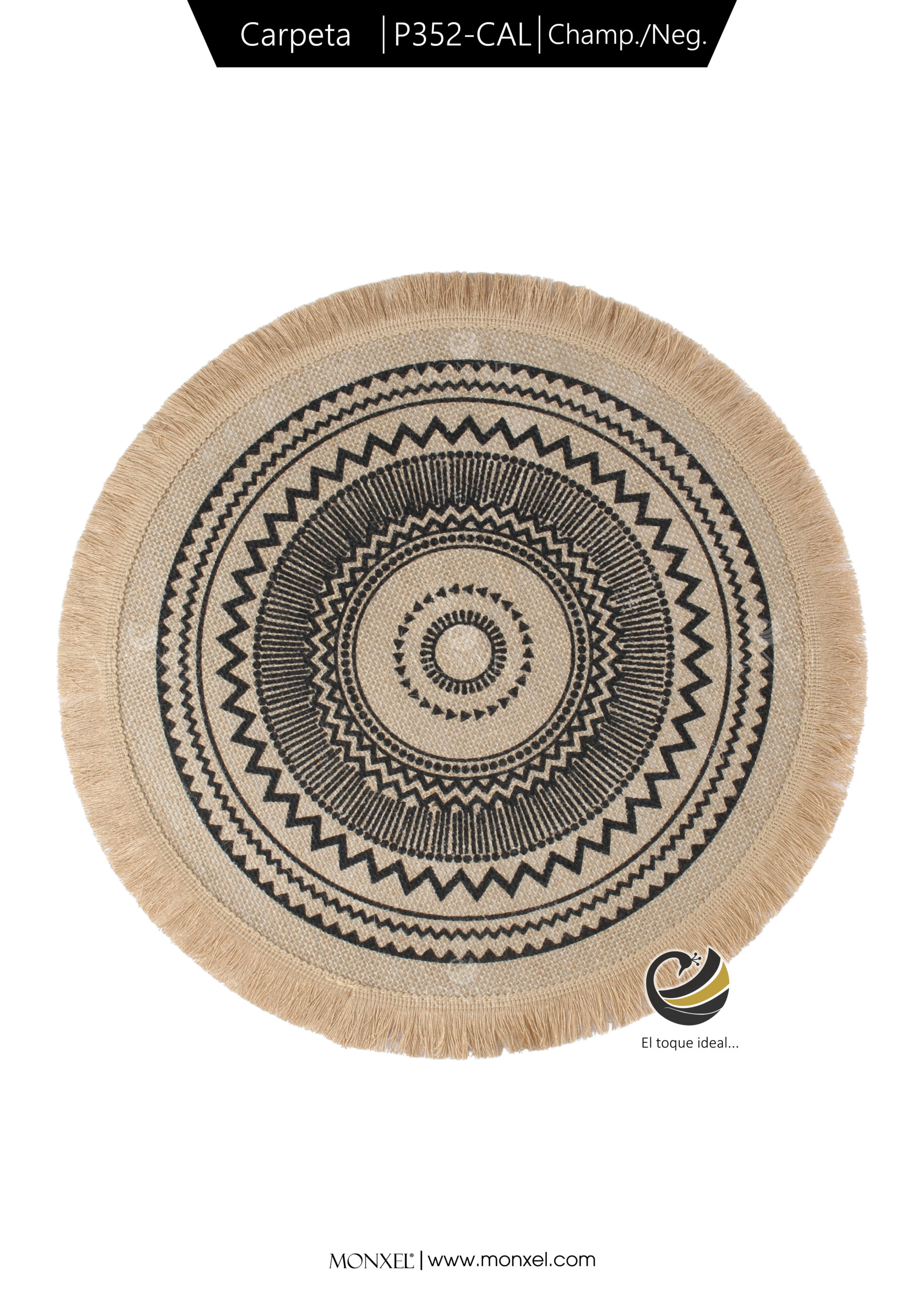 Carpeta (Plato Base) P352-CAL Champagne/Negro 35 cm. (Lino/Yute)