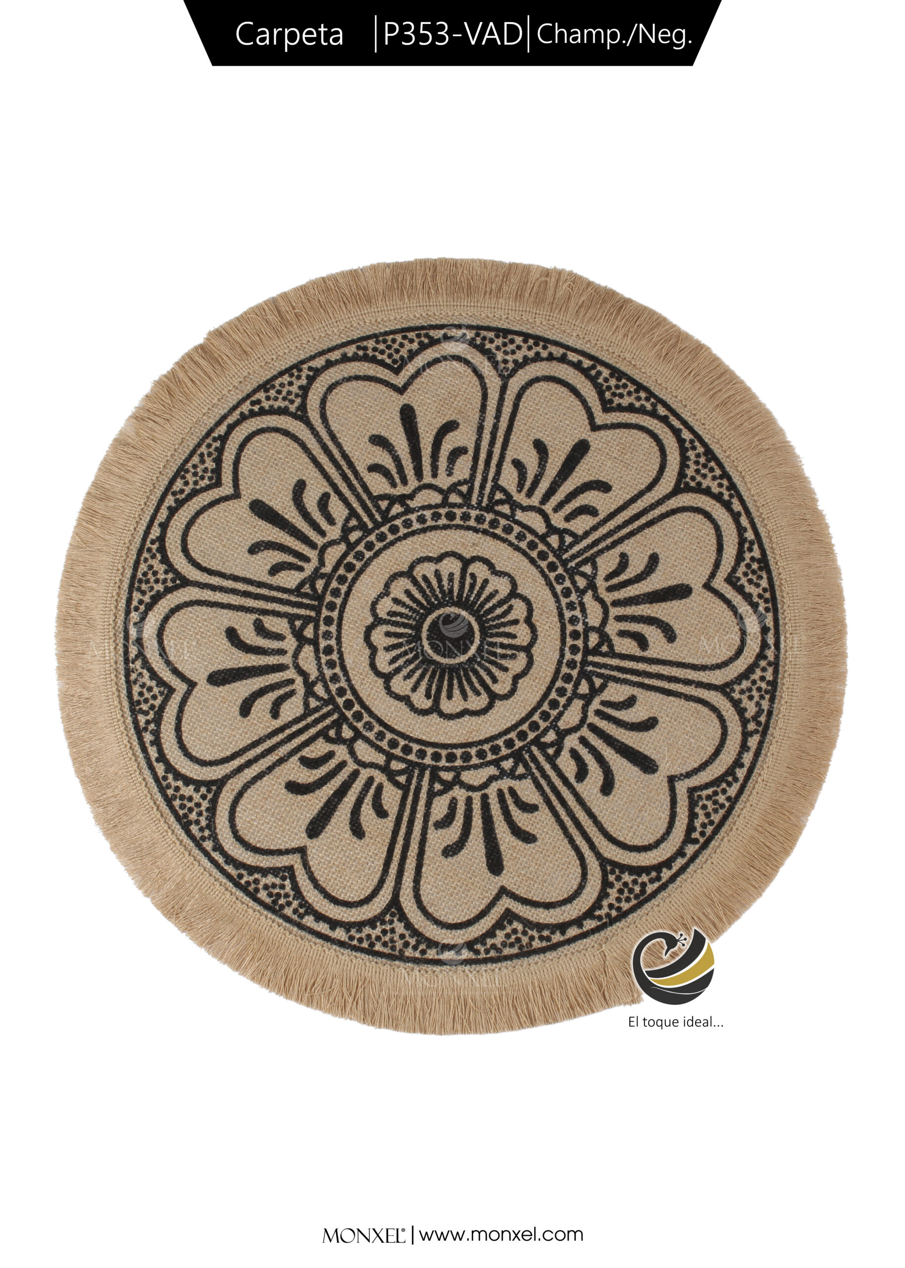 Carpeta (Plato Base) P353-VAD Champagne/Negro 35 cm. (Lino/Yute)