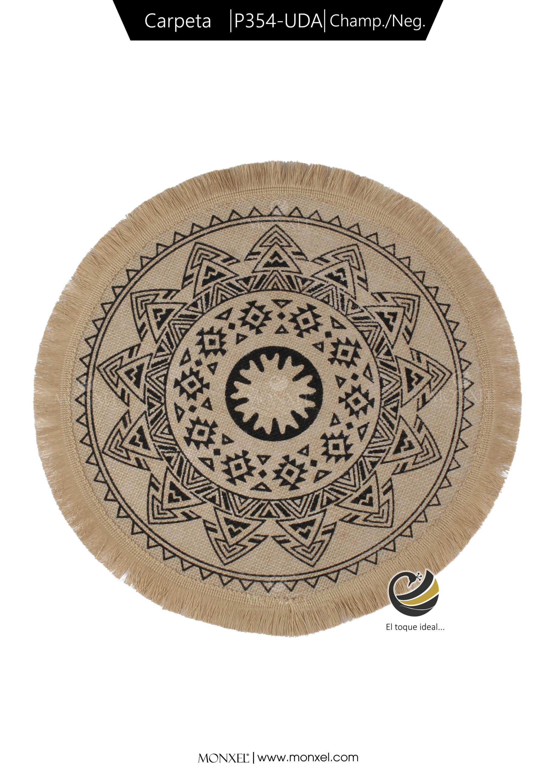 Carpeta (Plato Base) P354-UDA Champagne/Negro 35 cm. (Lino/Yute)