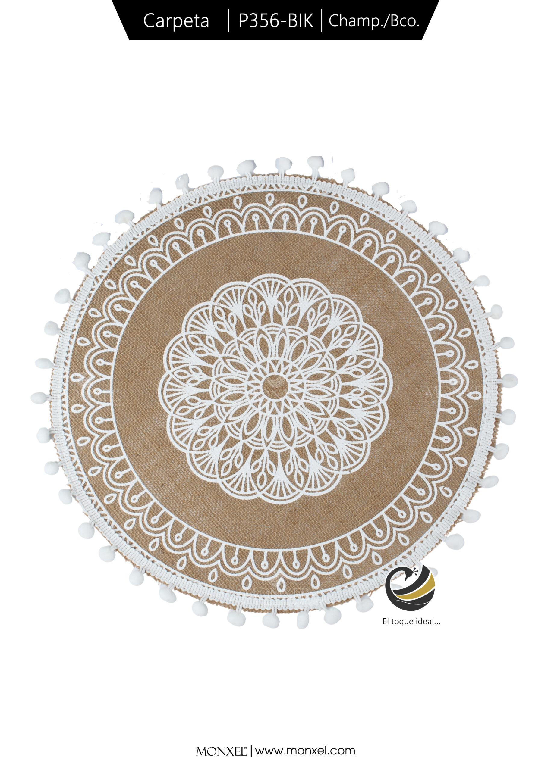 Carpeta (Plato Base) P356-BIK Champagne/Blanco 35 cm. (Lino/Yute)