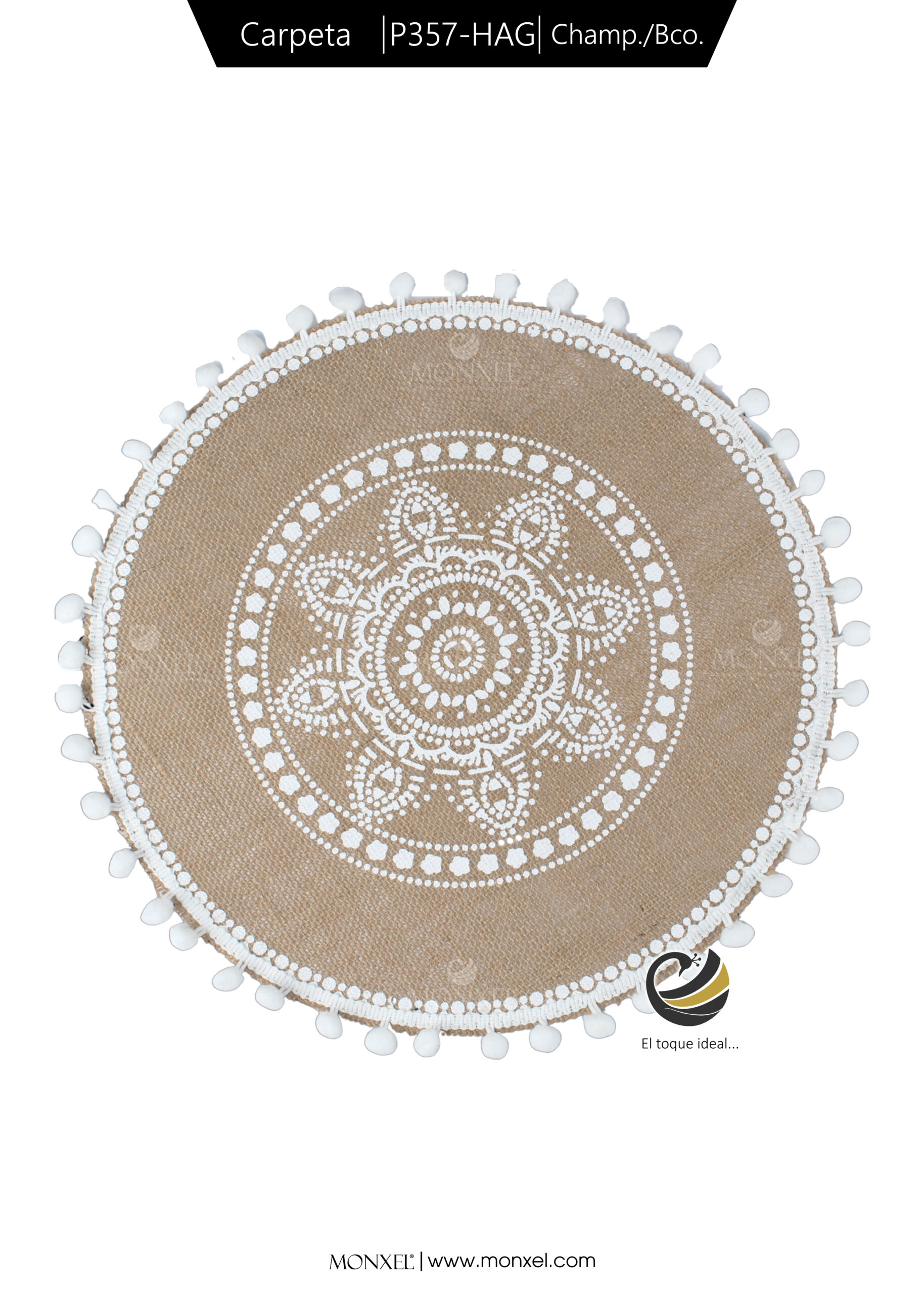 Carpeta (Plato Base) P357-NAG Champagne/Blanco 35 cm. (Lino/Yute)