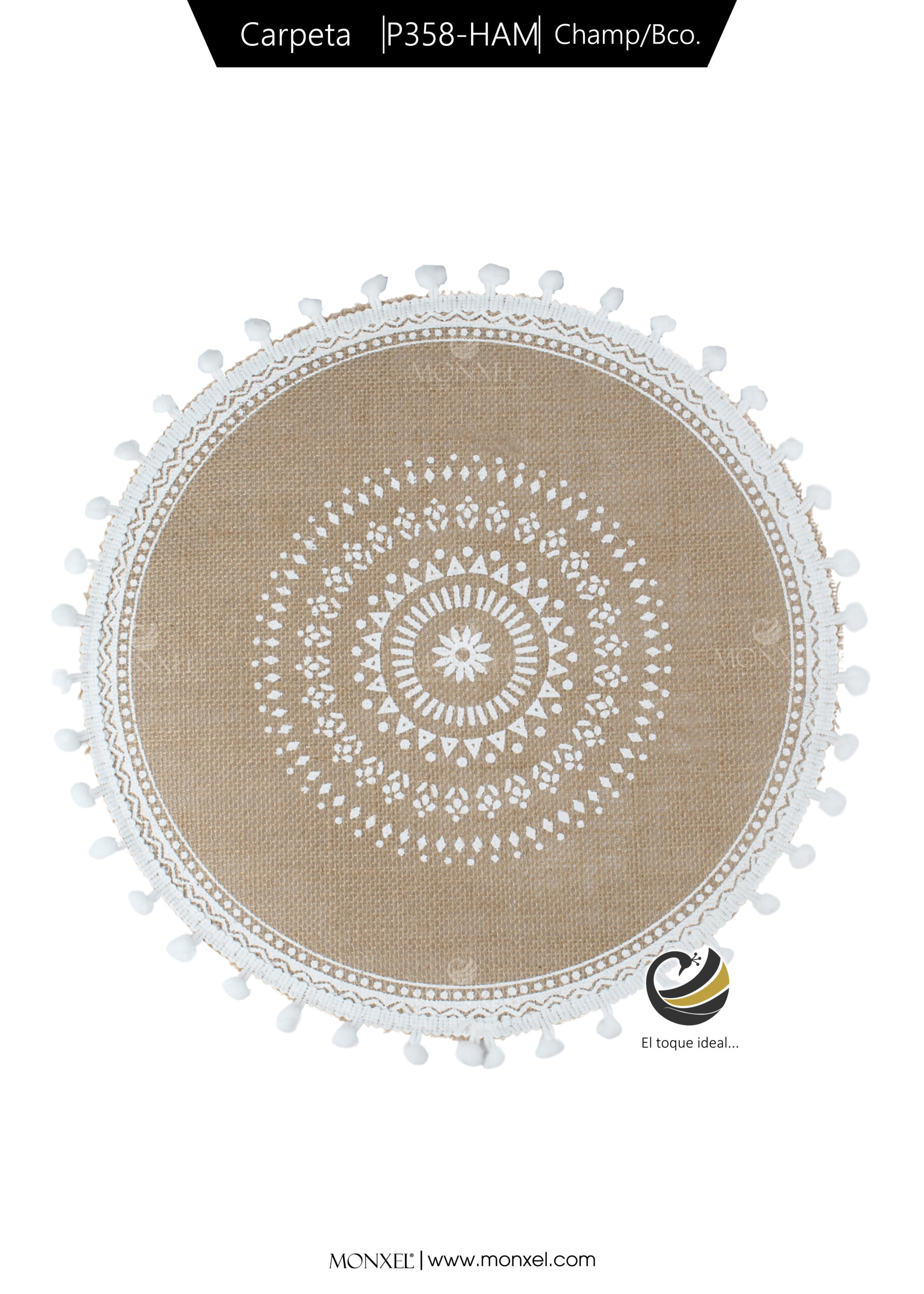 Carpeta (Plato Base) P358-HAM Champagne/Blanco 35 cm. (Lino/Yute)