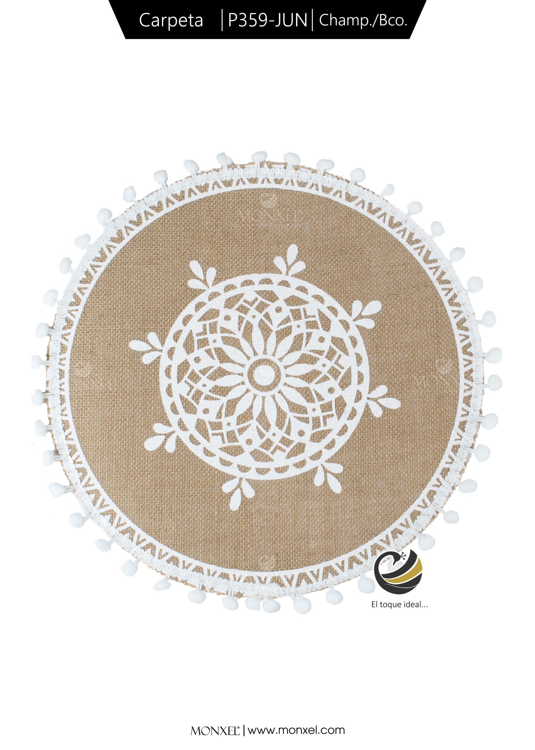 Carpeta (Plato Base) P359-JUN Champagne/Blanco 35 cm. (Lino/Yute)