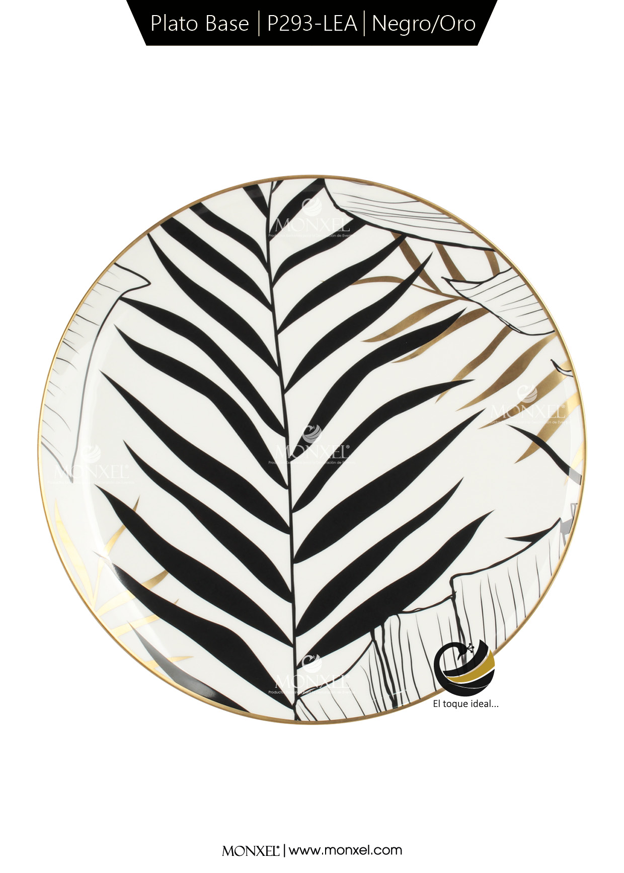 Plato Base P293-LEA Negro/Oro 30.5 cm (Porcelana)