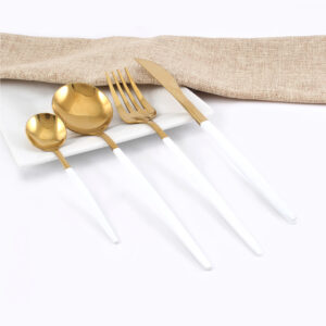 Cubiertos C30-XIA Oro/Blanco Set 4pz (Acero Inoxidable)