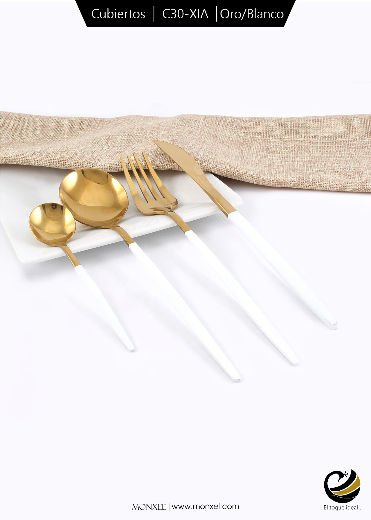 Cubiertos C30-XIA Oro/Blanco Set 4pz (Acero Inoxidable)