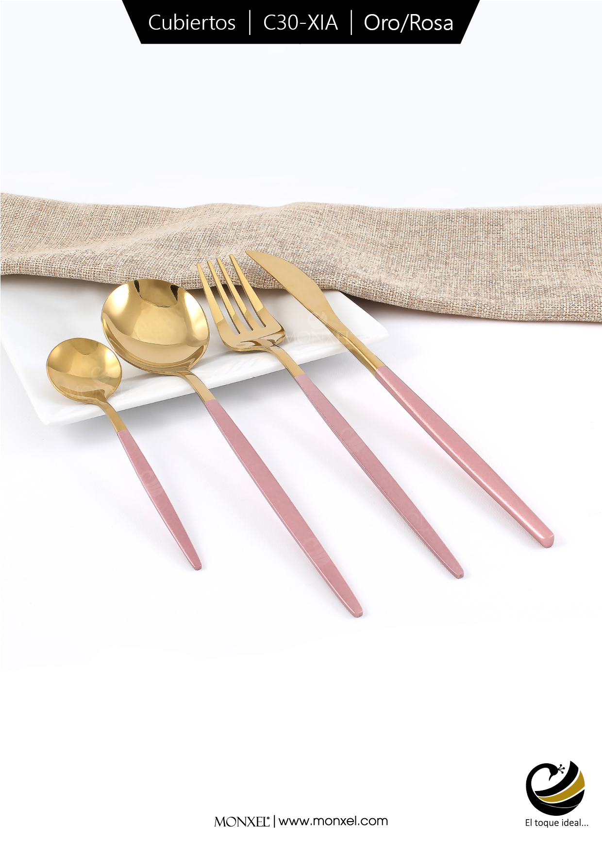 Cubiertos C30-XIA Oro/Rosa Set 4pz (Acero Inoxidable)