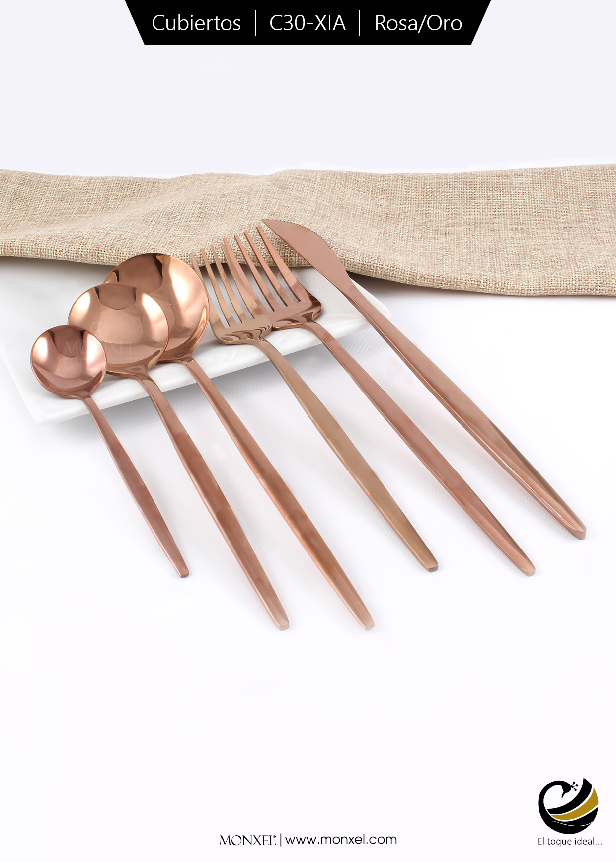 Cubiertos C30-XIA Rosa Oro Set 6pz (Acero Inoxidable)