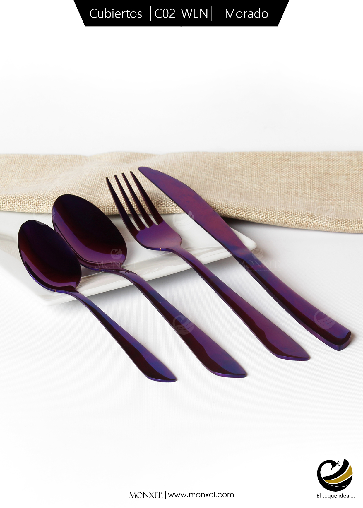 Cubiertos C02-WEN Morado Set 4pz (Acero Inoxidable)