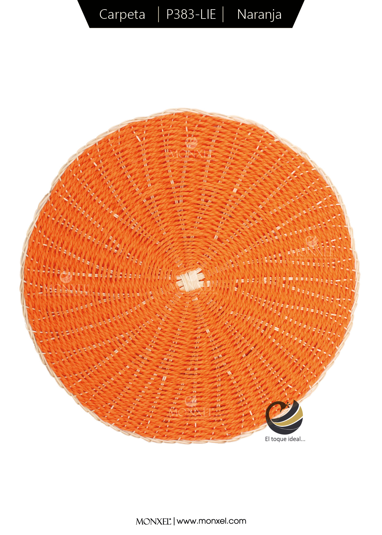Plato Base P383-LIE Naranja 35 cm. (Papel Tejido/Ratán Natural)