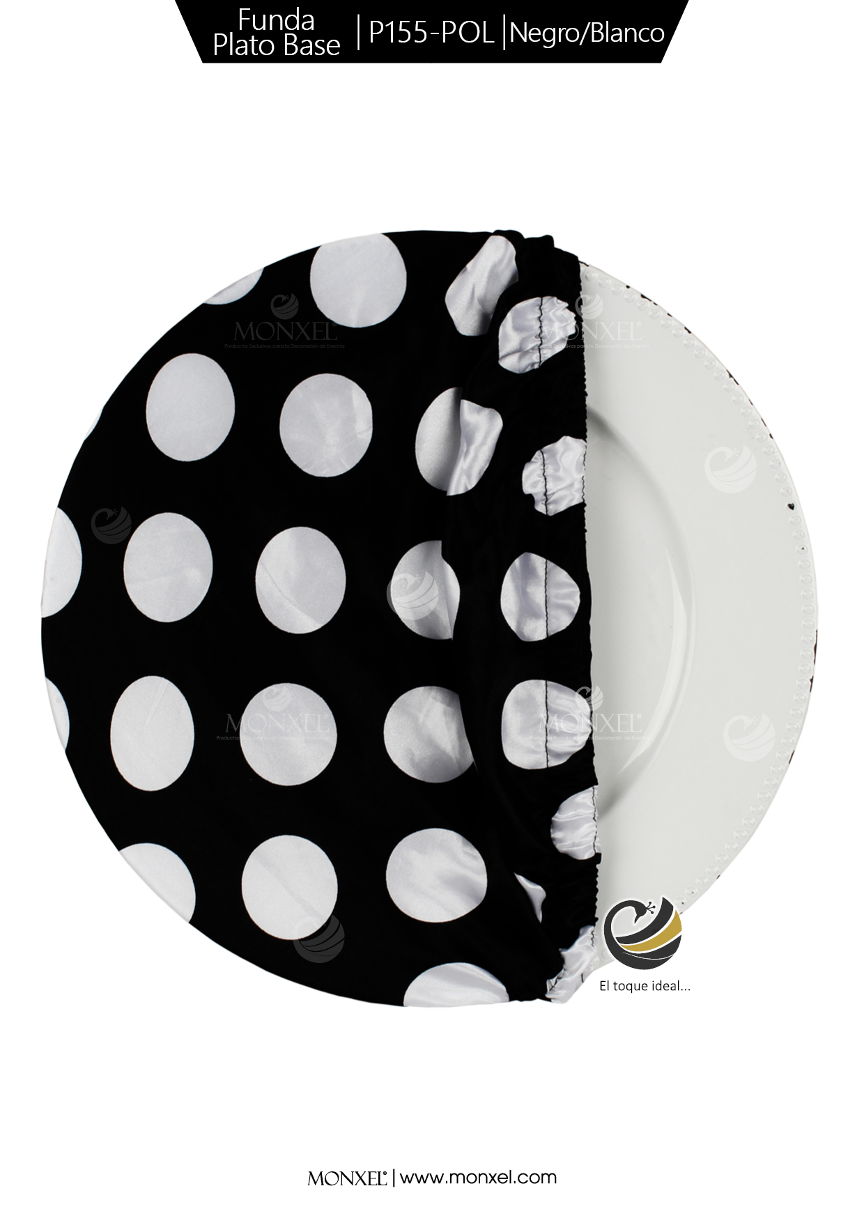 Funda Plato Base P155-POL Negro/Blanco 40 cm. (Textil)