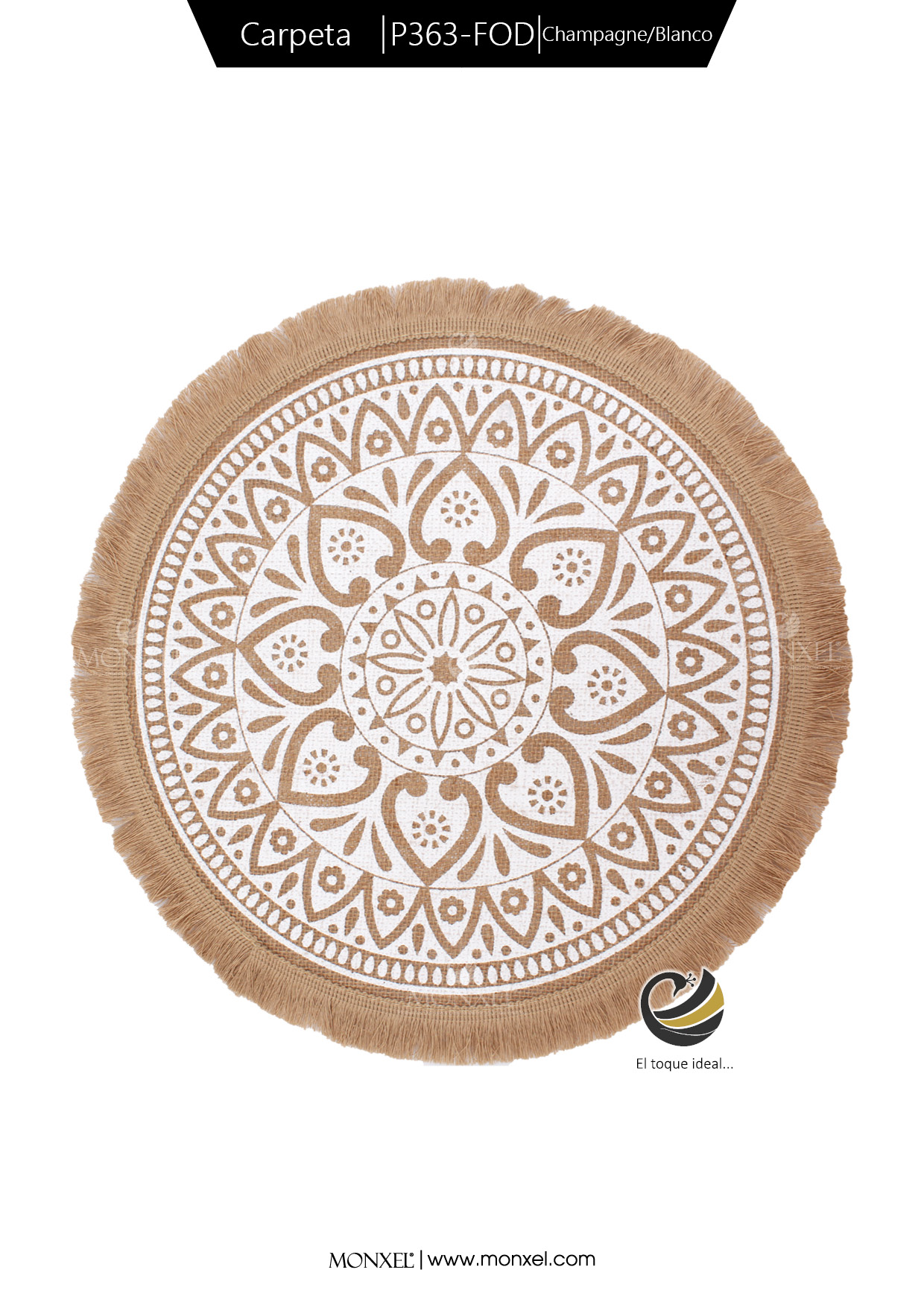 Carpeta (Plato Base) P363-FOD Champagne/Blanco 37 cm. (Lino/Yute)