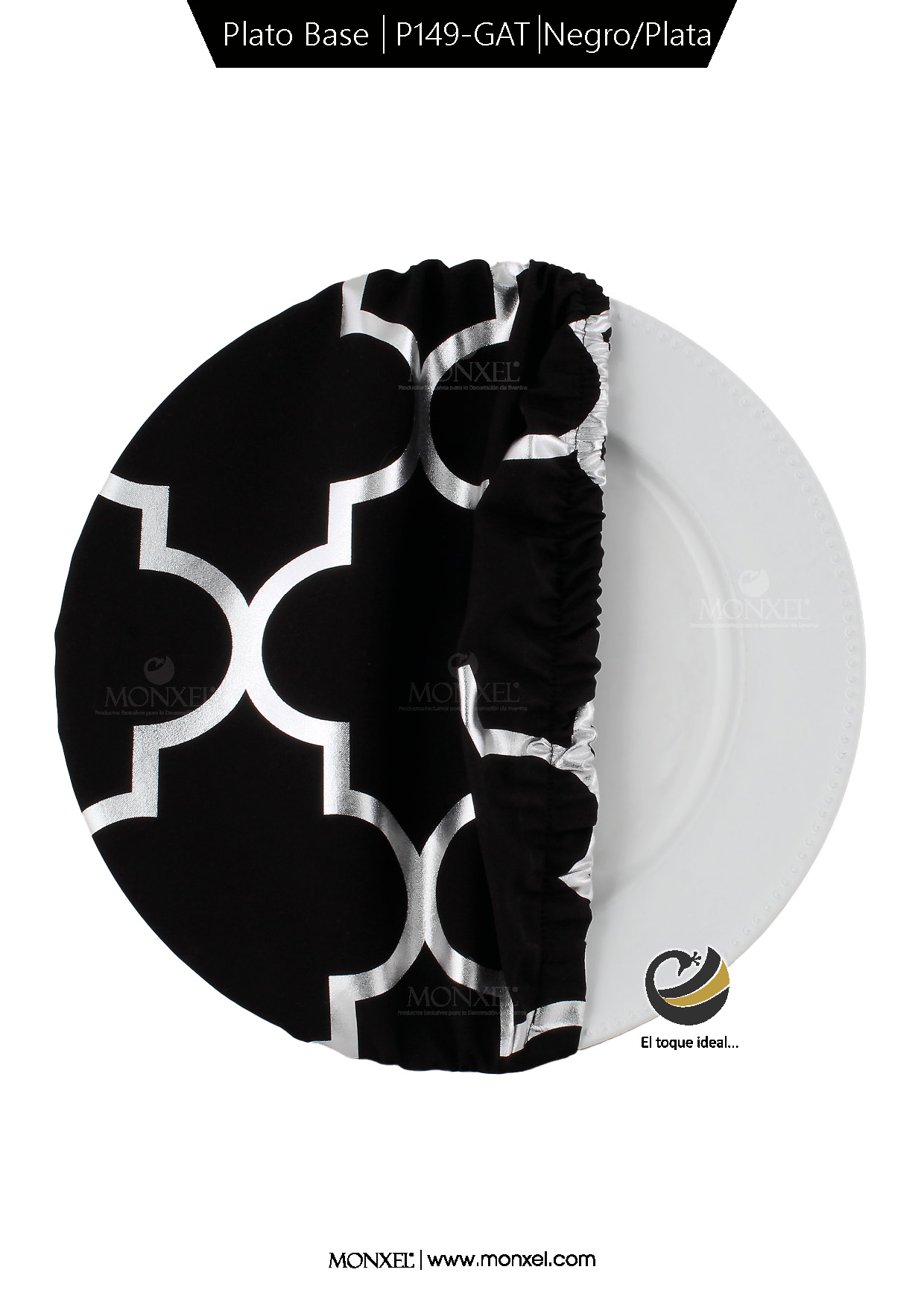 Funda Plato Base P149-GAT Negro/Plata 40 cm. (Textil)